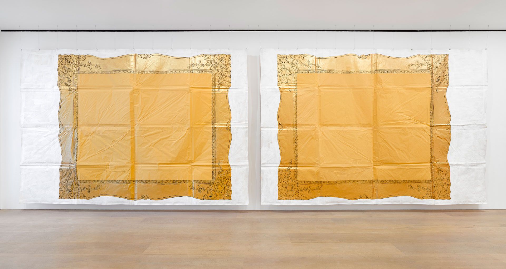 A painting by Maxwell Alexandre titled Dois quadros SAMO na parede, dated 2020.