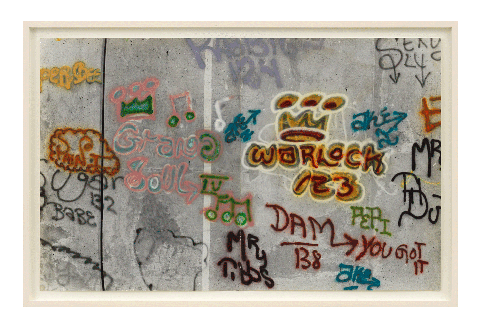 A photograph by Gordon Matta-Clark, titled Graffiti - Warlock 123, dated 1973.
