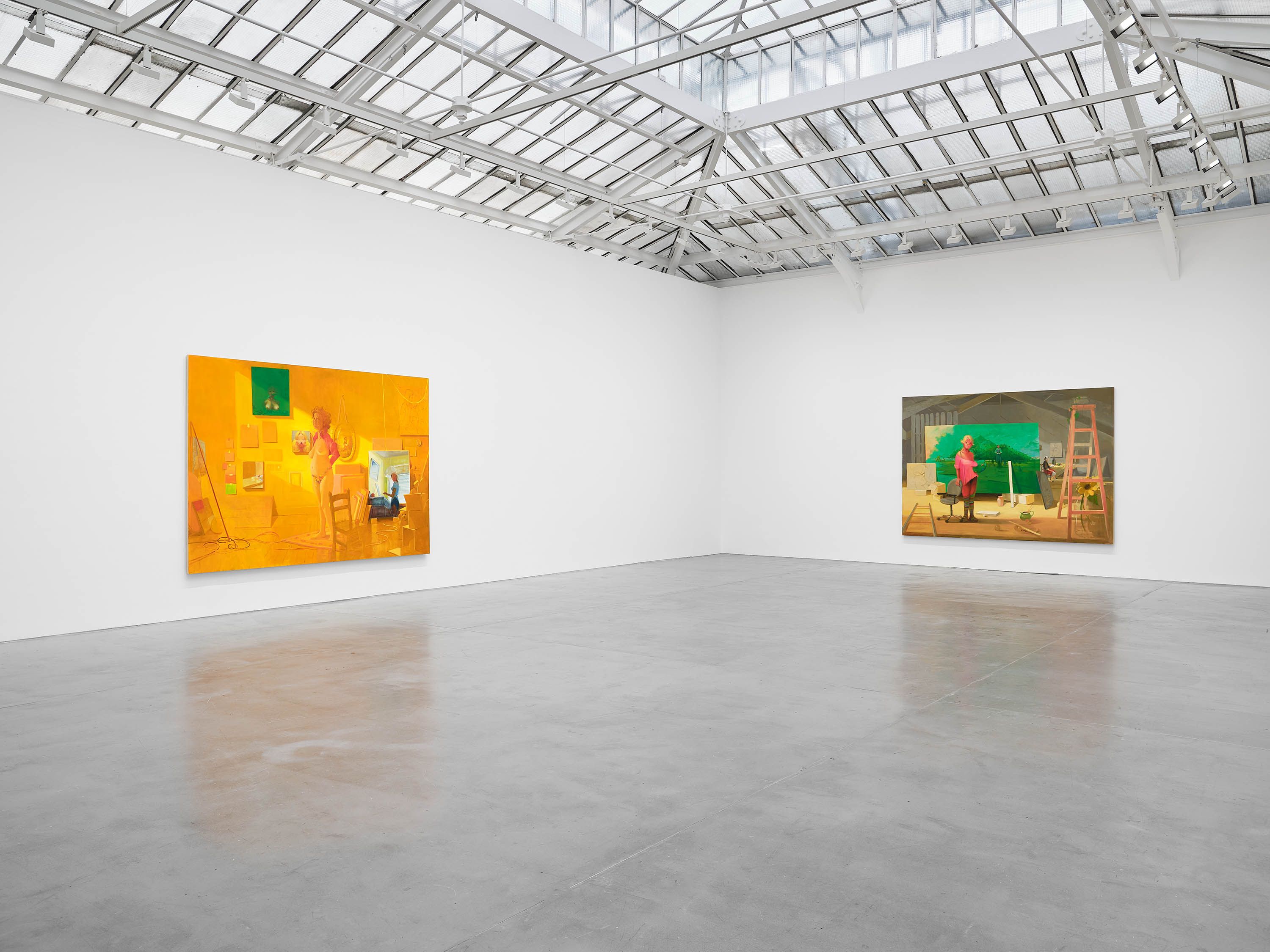 An installation view of the exhibition, Lisa Yuskavage: Rendez-vous, at David Zwirner in Paris, dated 2023.