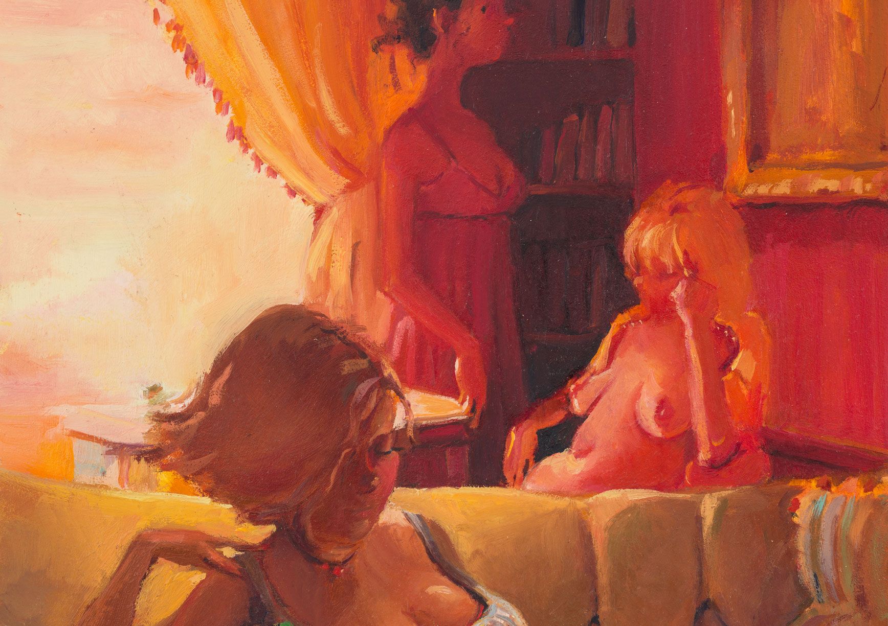 A detail from a painting by Lisa Yuskavage, titled Northview Afternoon, dated 2000.