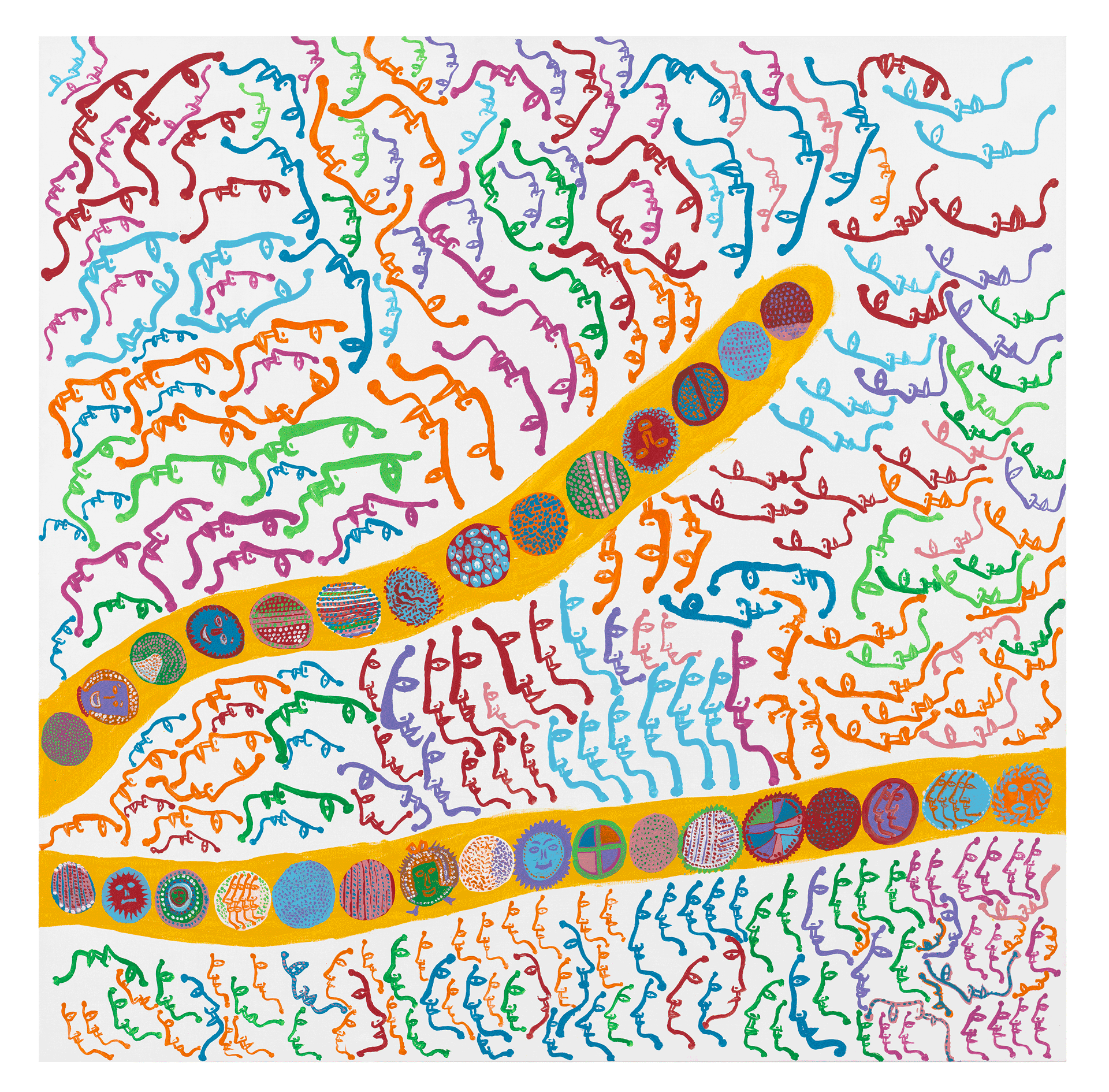 A painting by Yayoi Kusama, titled Road to Eternity, dated 2013.