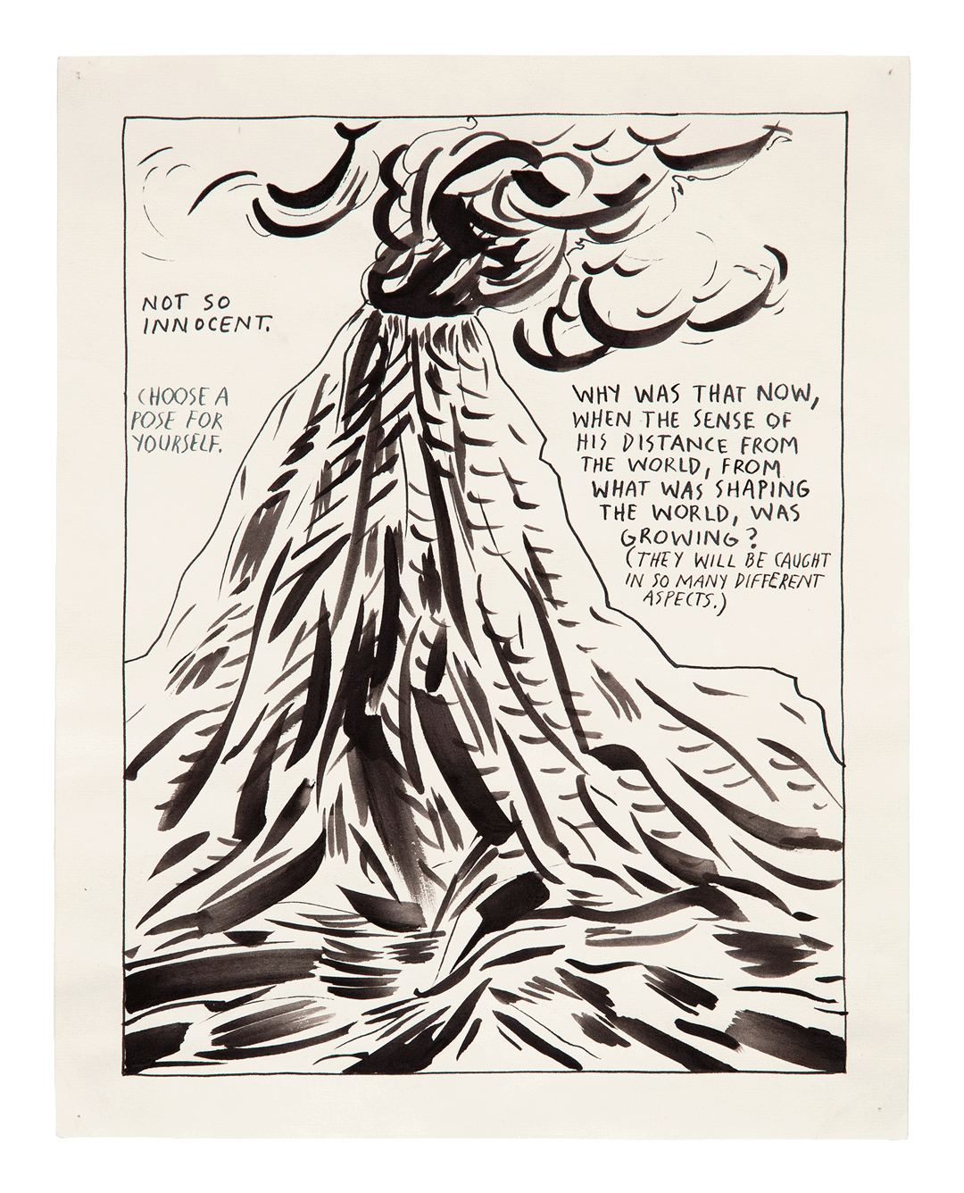 A drawing by Raymond Pettibon titled No Title (Not so innocent...), dated 1988.