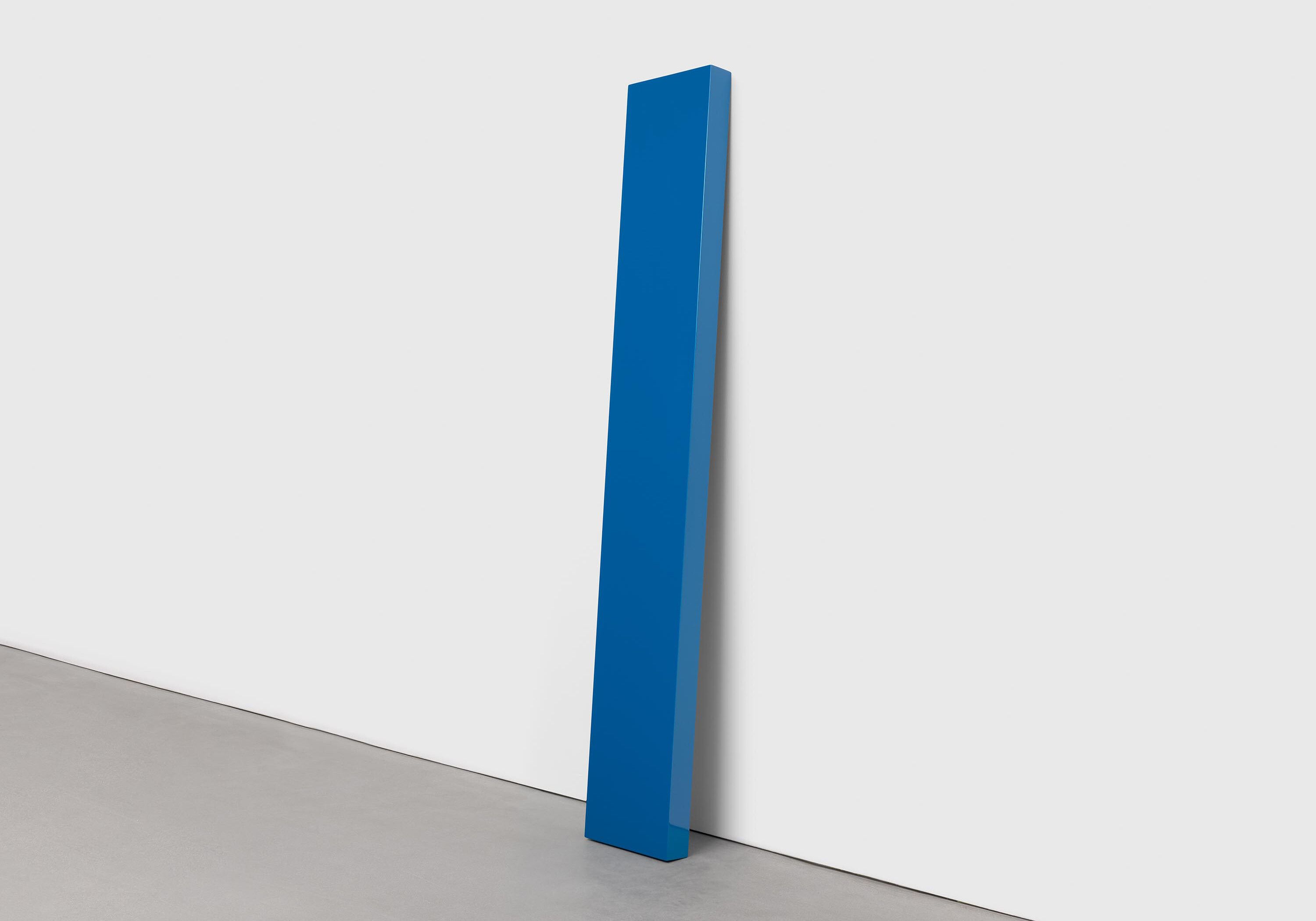 A mixed media sculpture by John McCracken, titled Aqua, dated 2002.