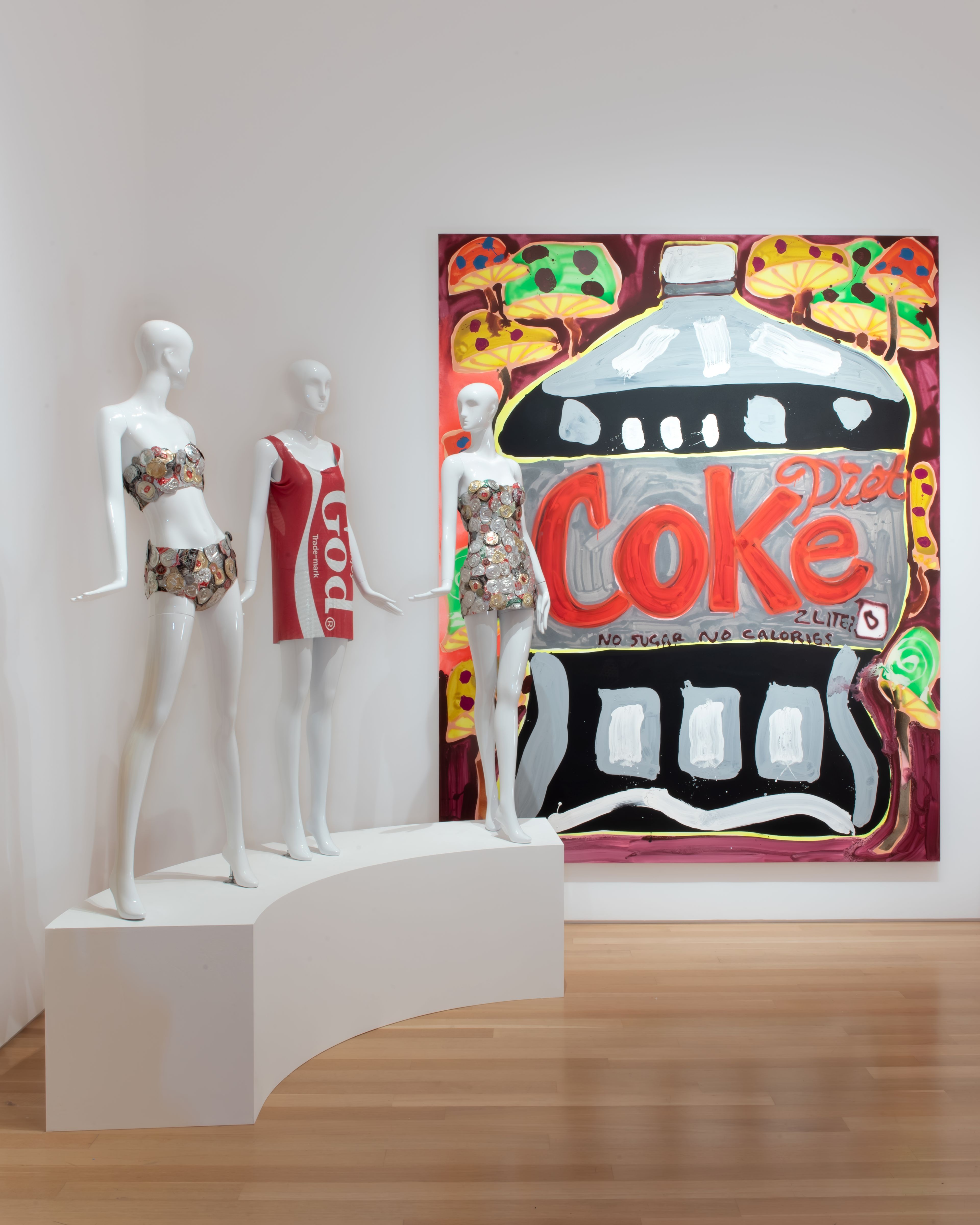 Installation view of the exhibition Katherine Bernhardt and Jeremy Scott: A Match Made in Heaven at the Nerman Museum of Contemporary Art in Overland Park, Kansas, dated 2024.