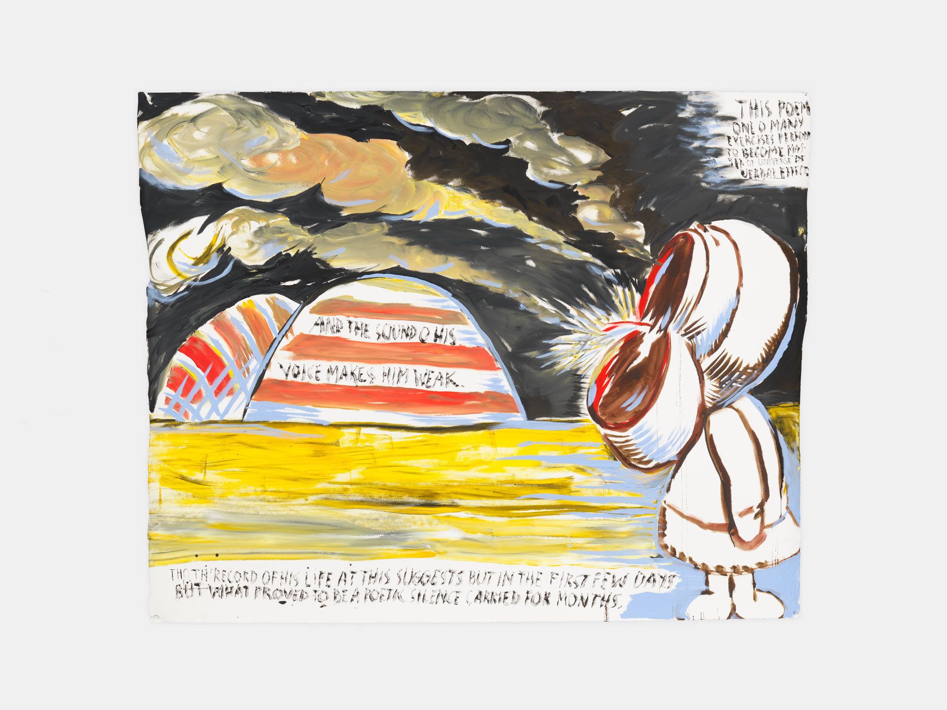 A drawing by Raymond Pettibon, titled No Title (And the sound...), dated 2017.