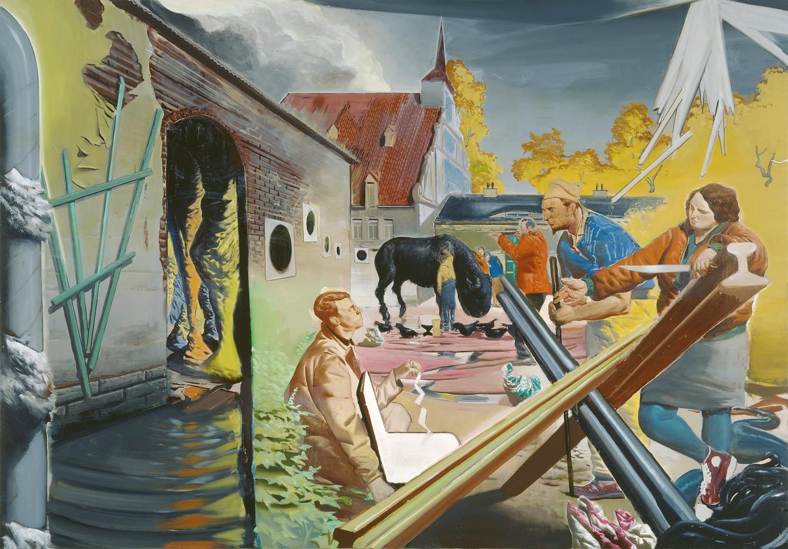 A painting by Neo Rauch, titled heimkehr, dated 2005.