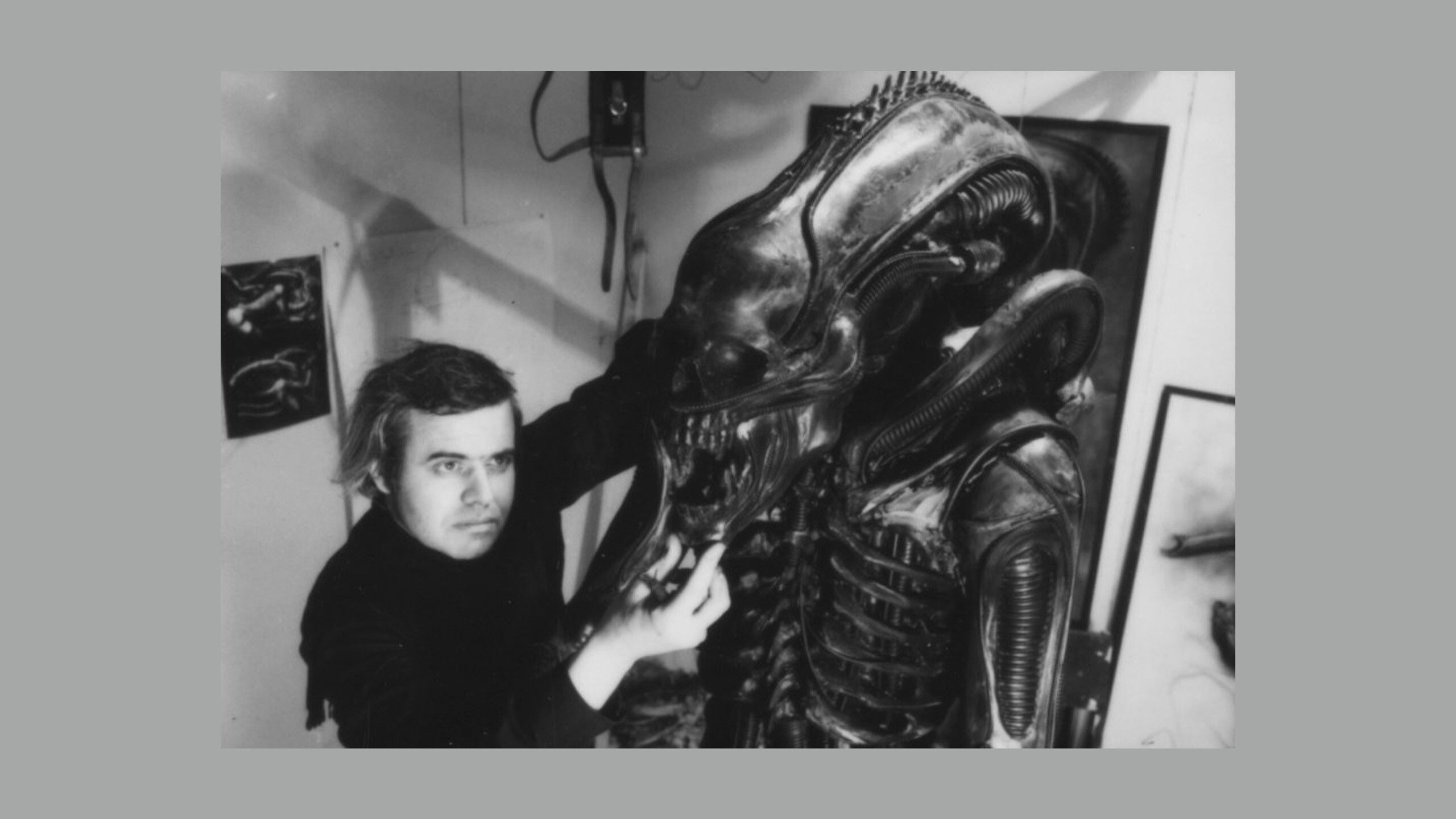 H.R. Giger behind the scenes of filming, Alien in 1979
