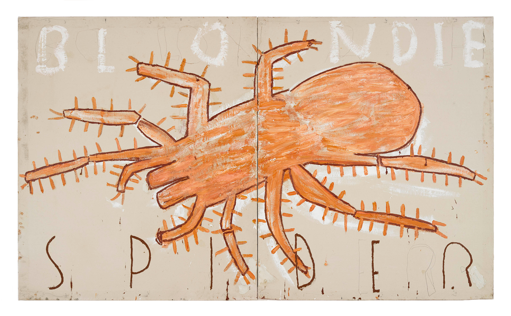 A painting by Rose Wylie titled Spider, dated 2019.