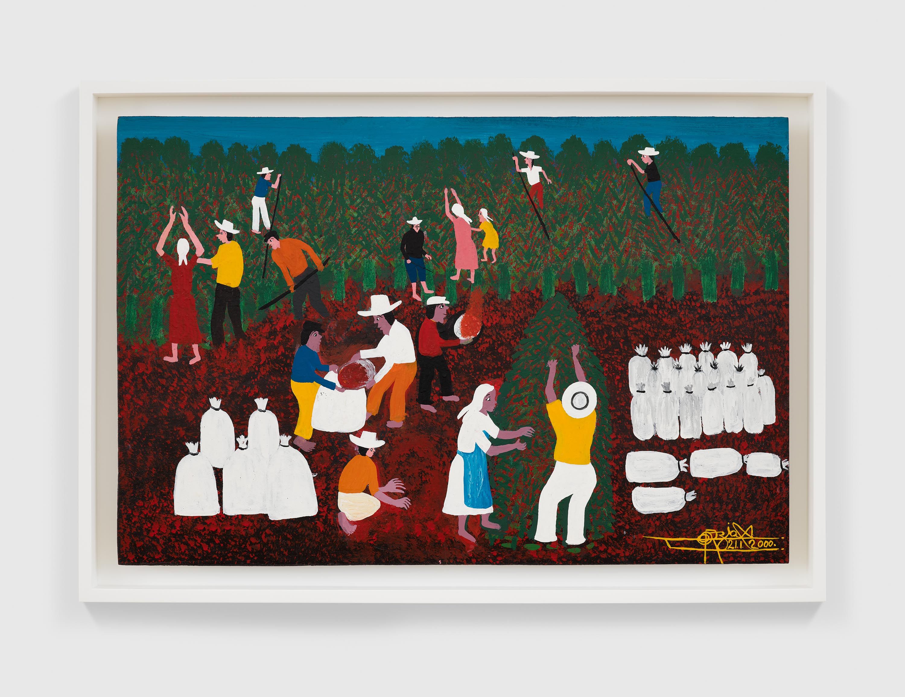A painting by Odoteres Ricardo de Ozias, titled Colheita do Café, dated 2000.