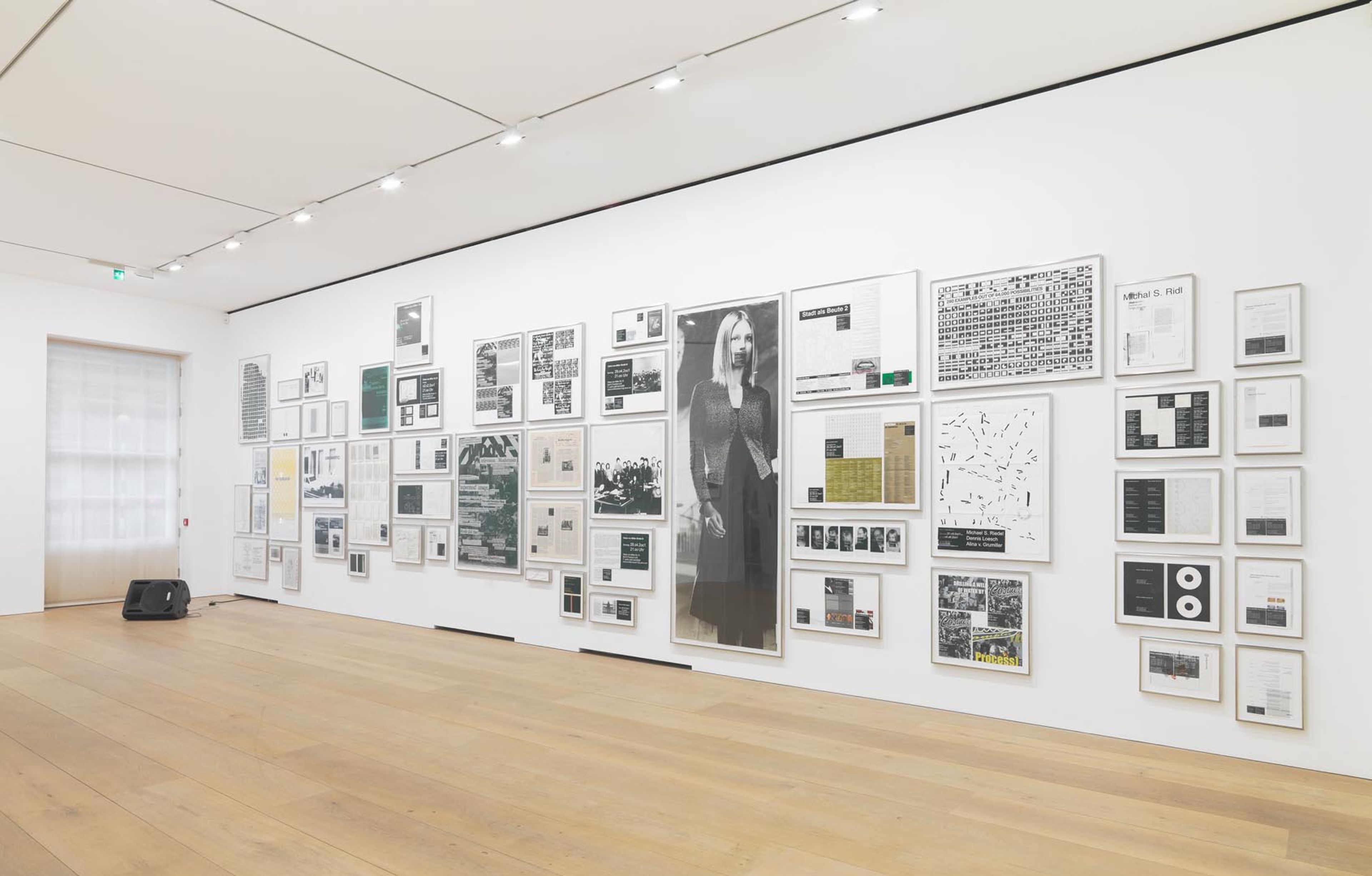 Installation view of the exhibition Michael Riedel: Laws of Form at David Zwirner in New York, dated 2014.