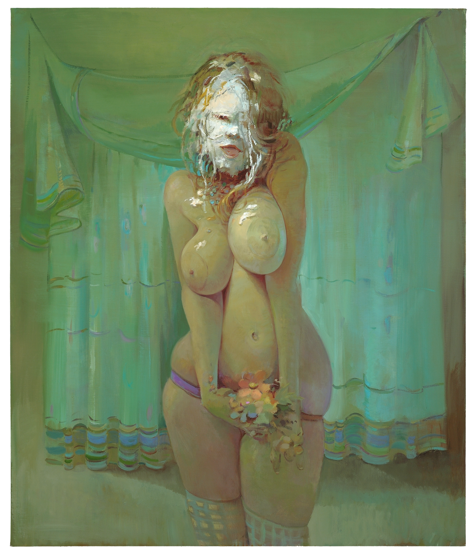 A painting by Lisa Yuskavage, titled PieFace, dated 2008.