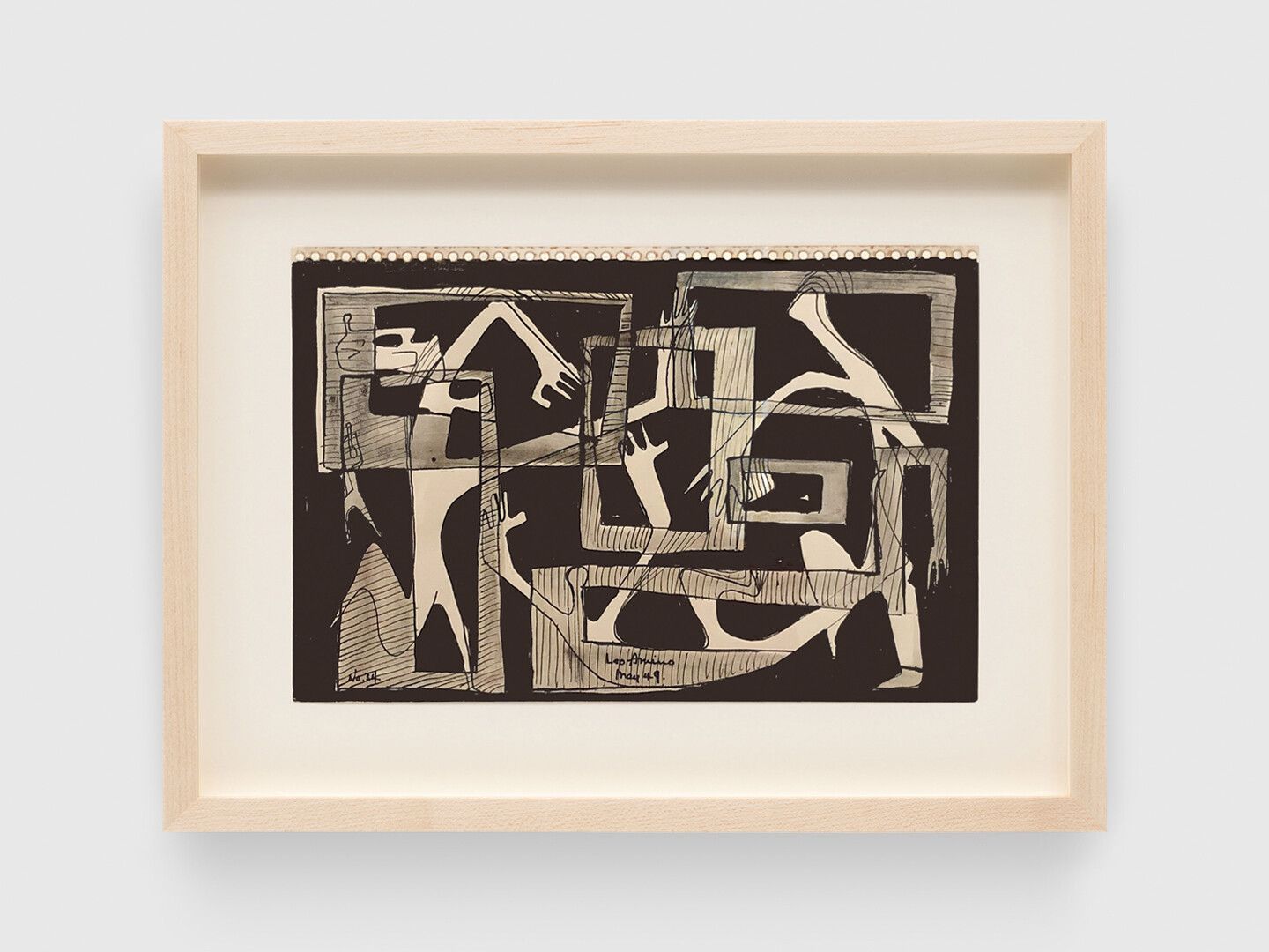 An ink drawing on paper by Leo Amino, titled No. 34, dated 1949.