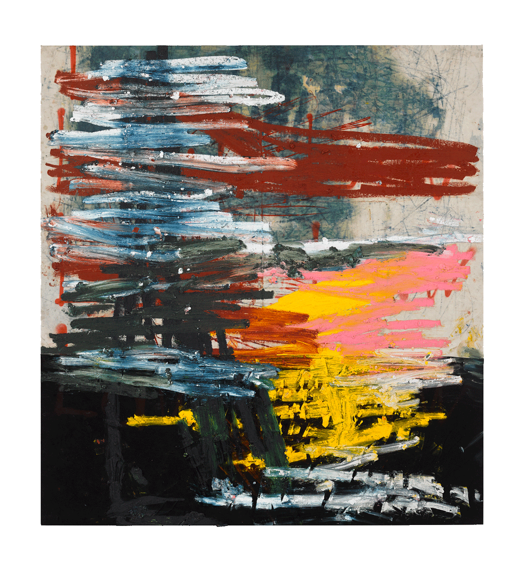 A painting by Oscar Murillo, titled (untitled) news, dated 2016-2019.