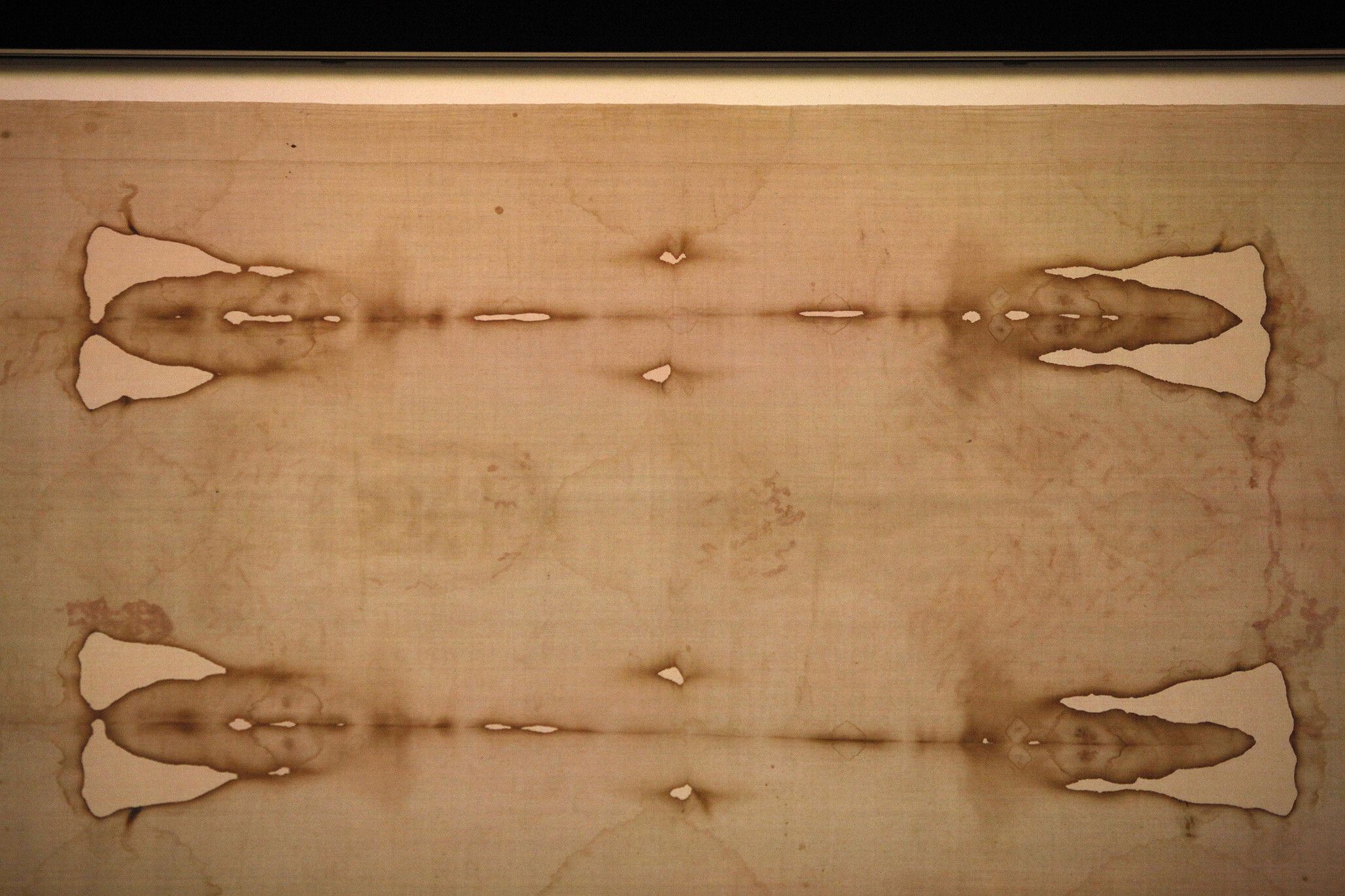 A detail from a photo of the Shroud of Turin.