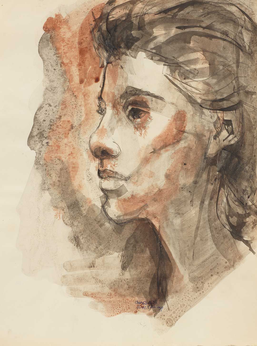 An untitled drawing on paper by Charles White, dated 1959.