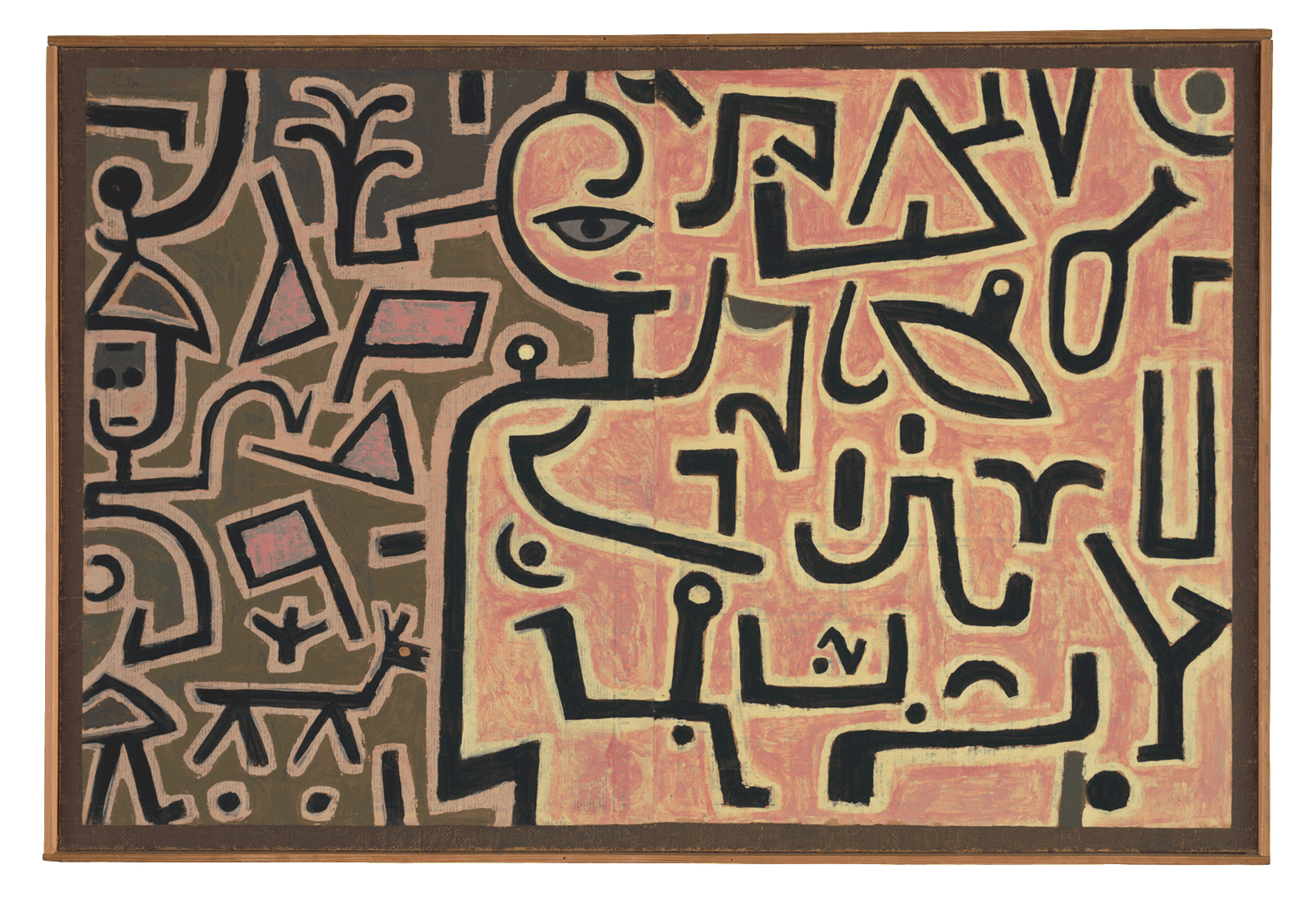 A painting on burlap in original frame by Paul Klee, titled Vorhaben, 1938, 126 Intention, 1938, 126, dated 1938.