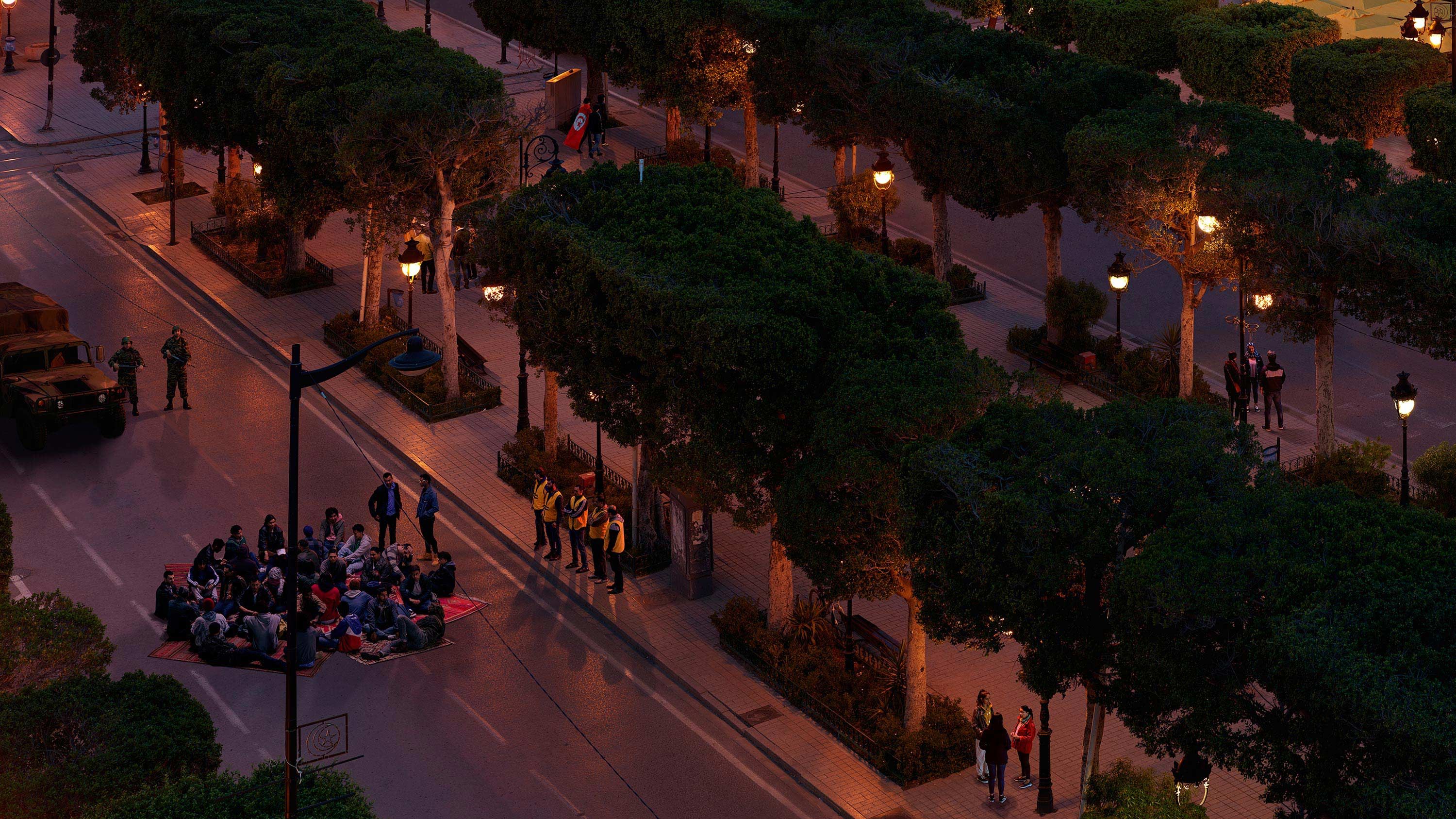A detail of a photograph by Stan Douglas, Tunis, 2011-01-23, 2021