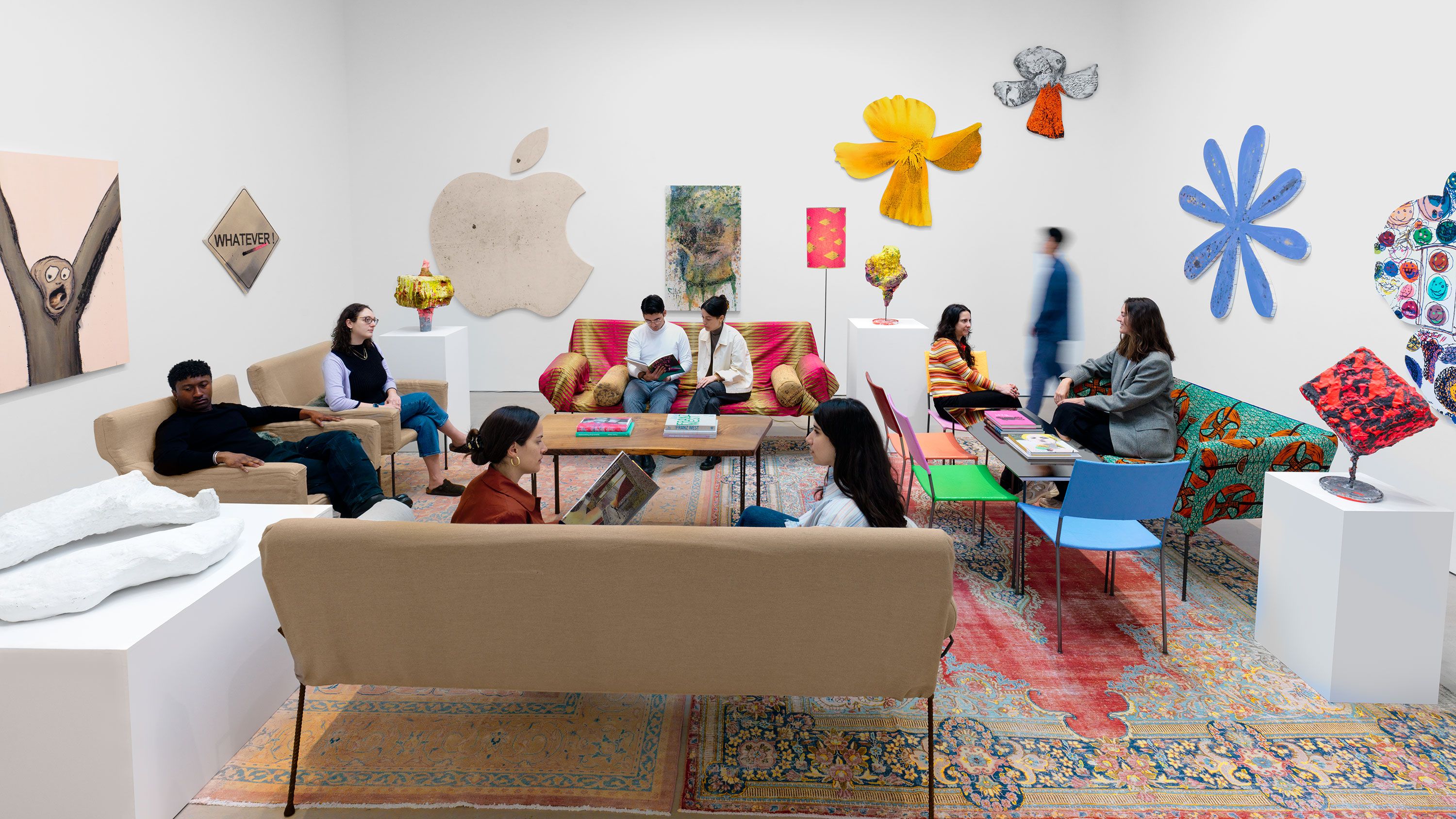 Install image of works by Nate Lowman and Franz West for Frieze New York 2024.