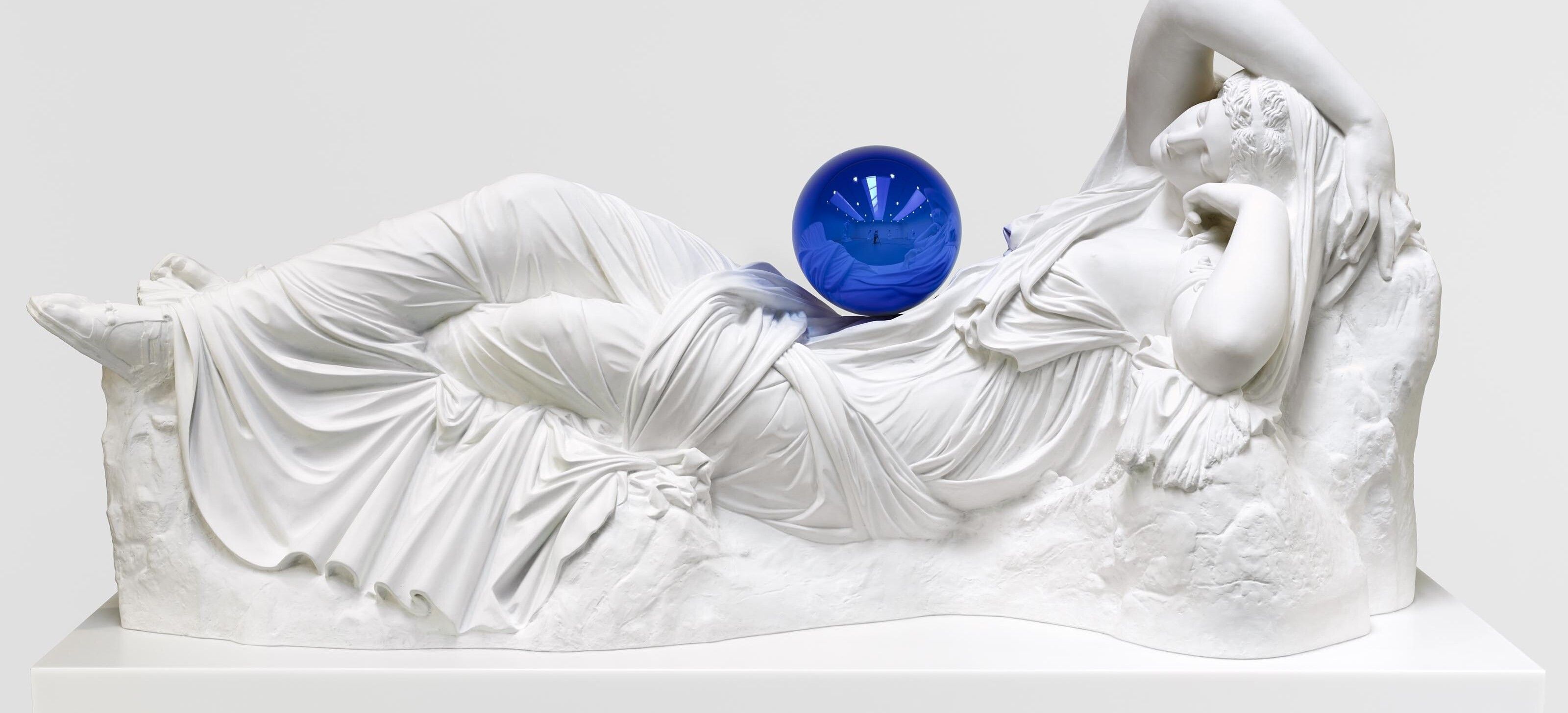 Detail of a plaster and glass sculpture by Jeff Koons, titled Gazing Ball (Ariadne), dated 2013.