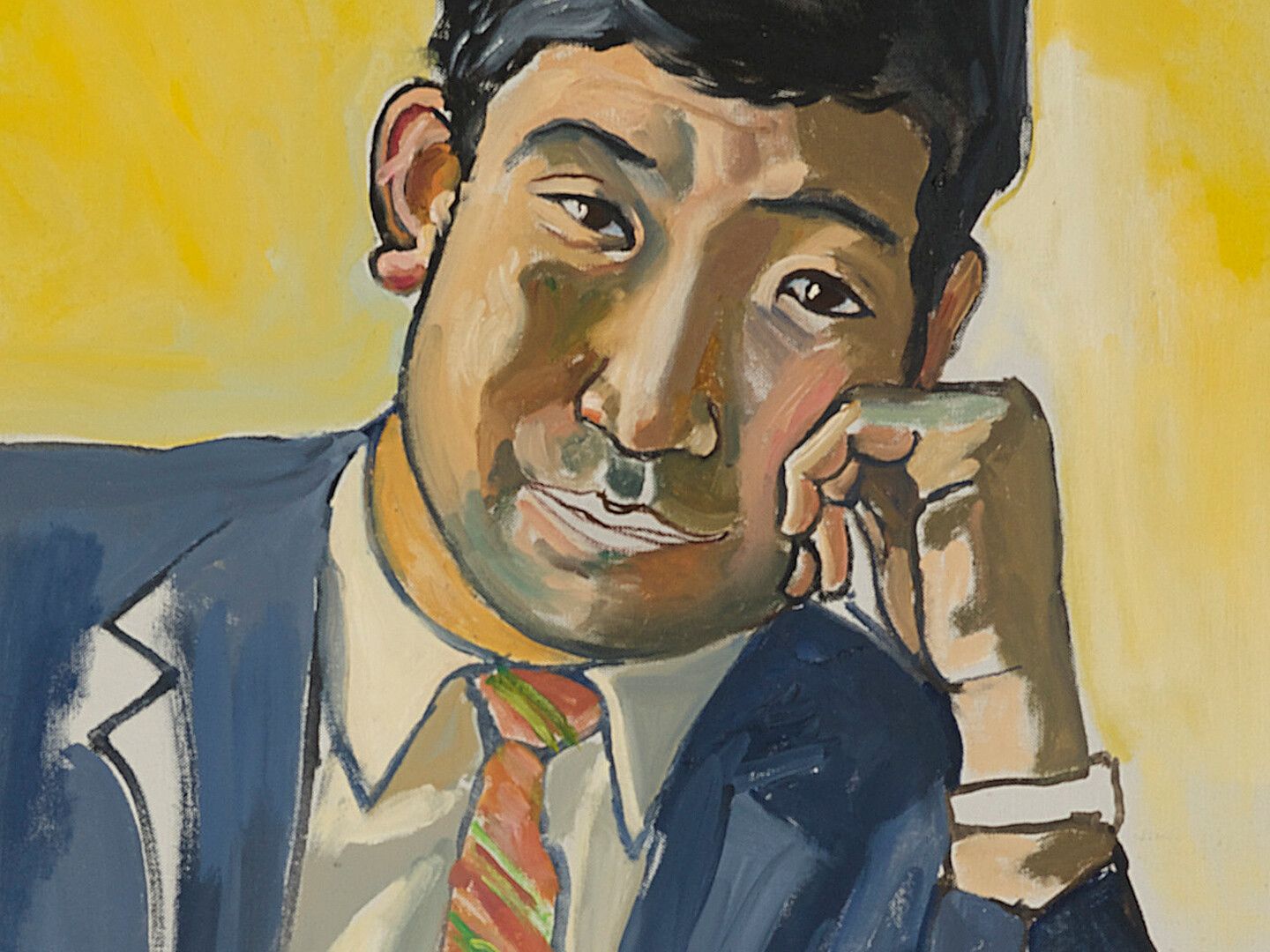 Detail of an oil painting on canvas by Alice Neel, titled Takahara Shindu, dated 1969.