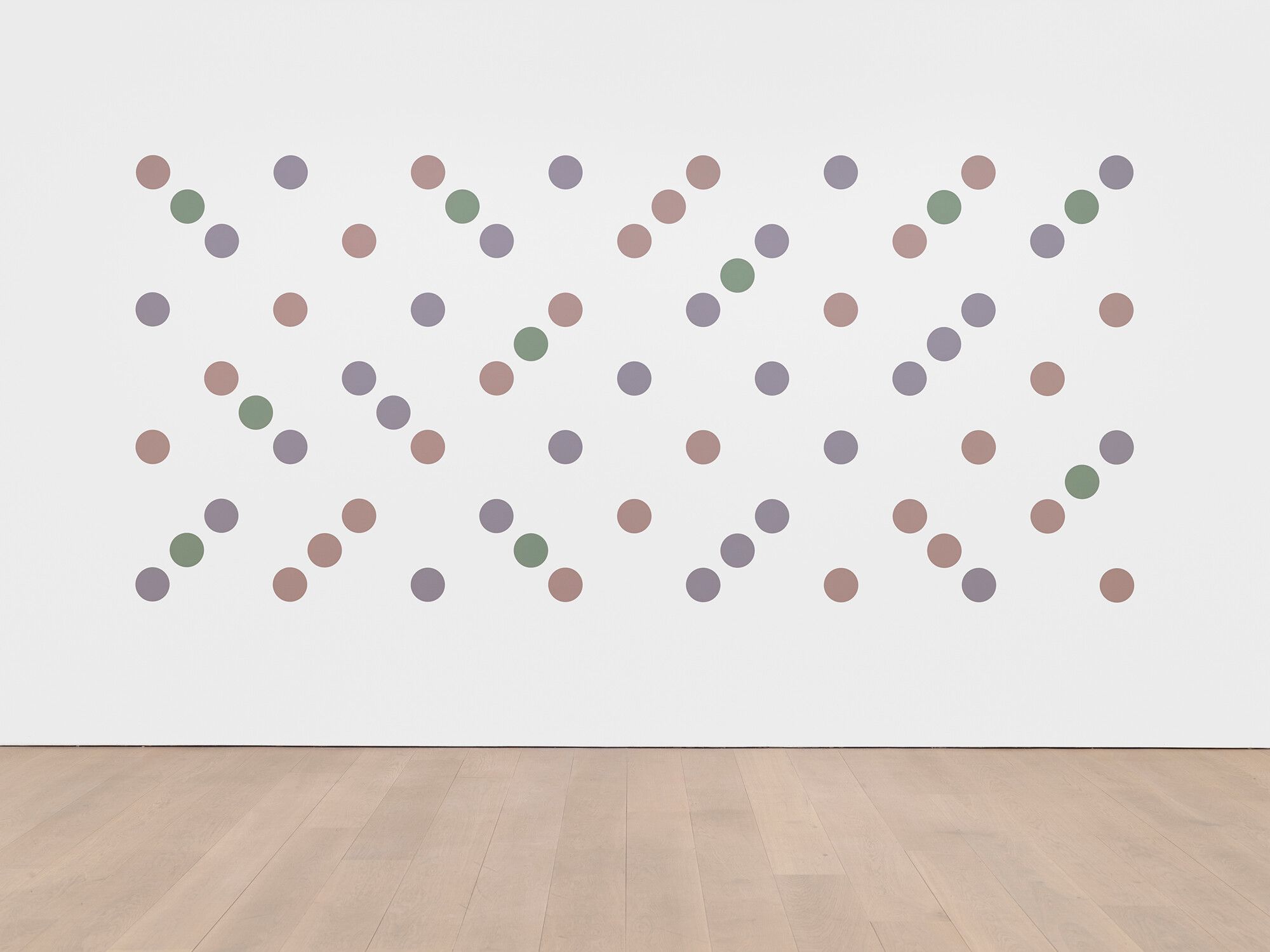 A painting by Bridget Riley, titled Untitled 2 (Measure for Measure), dated 2018.