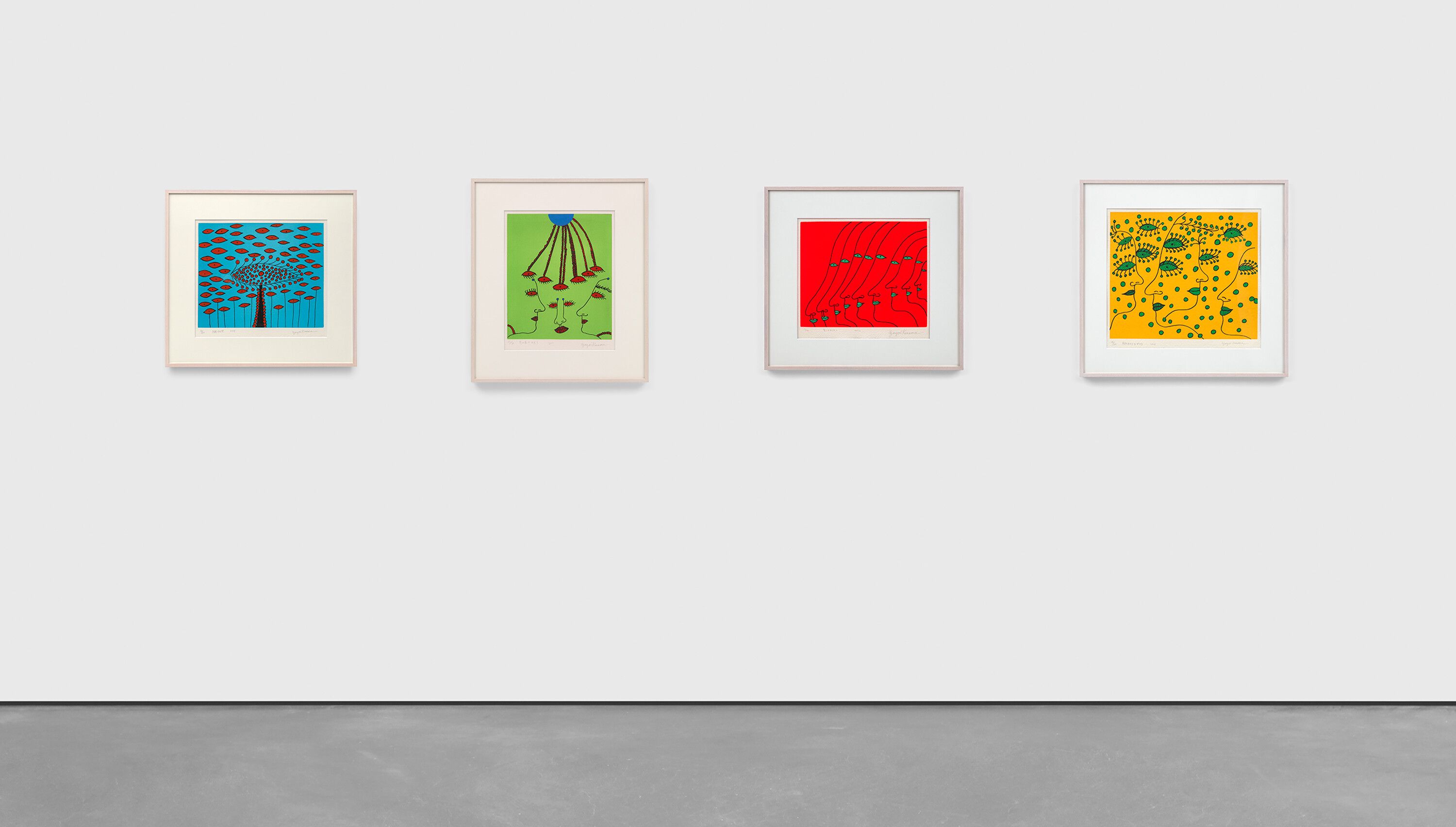 Installation view of Yayoi Kusama prints