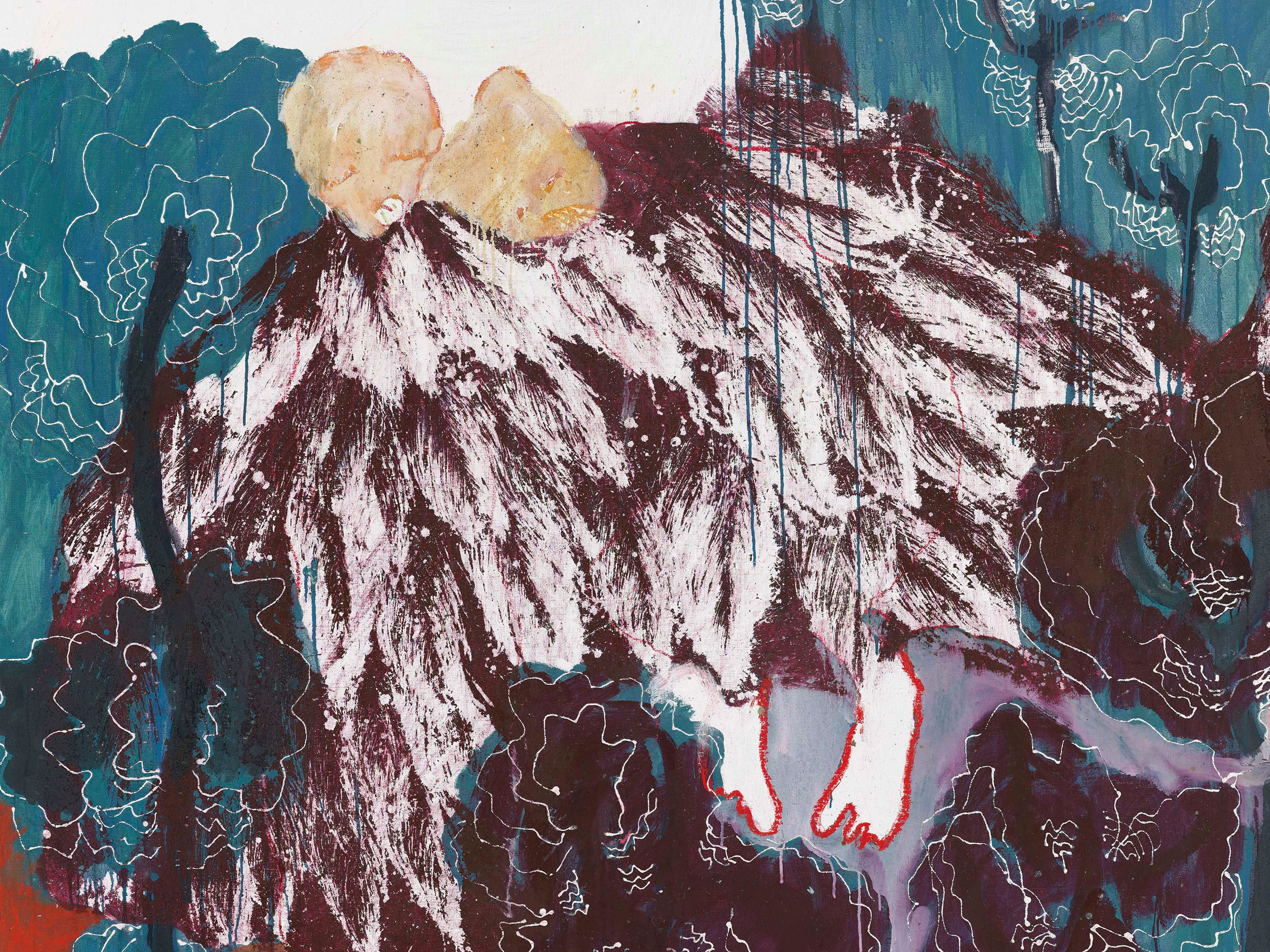 A painting by Portia Zvavahera, titled Kutsika zvinyavada, dated 2025.