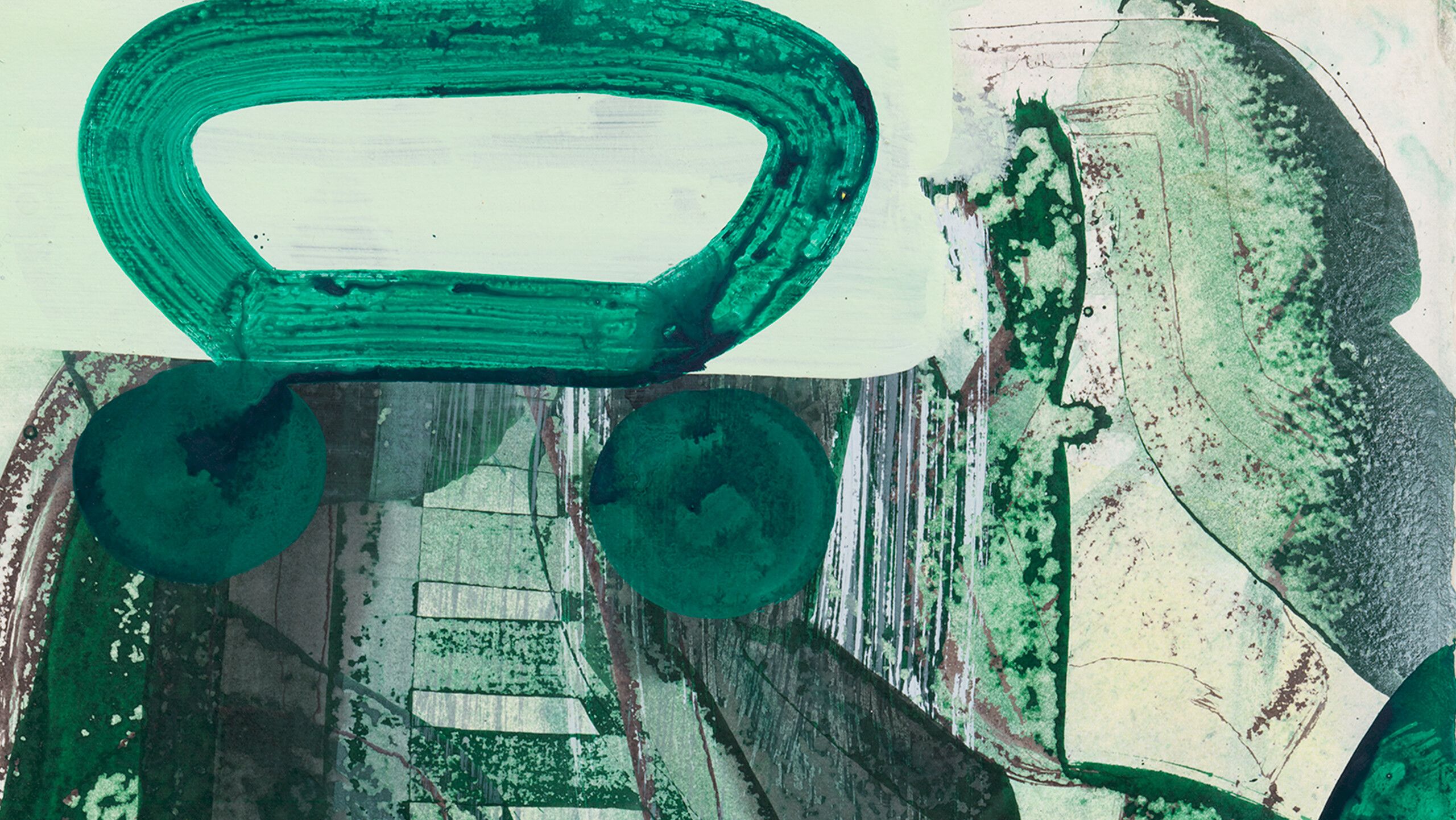 A detail from a painting titled Paradise (An Alphabet for Miss Morrison) by Amy Sillman, dated 2021