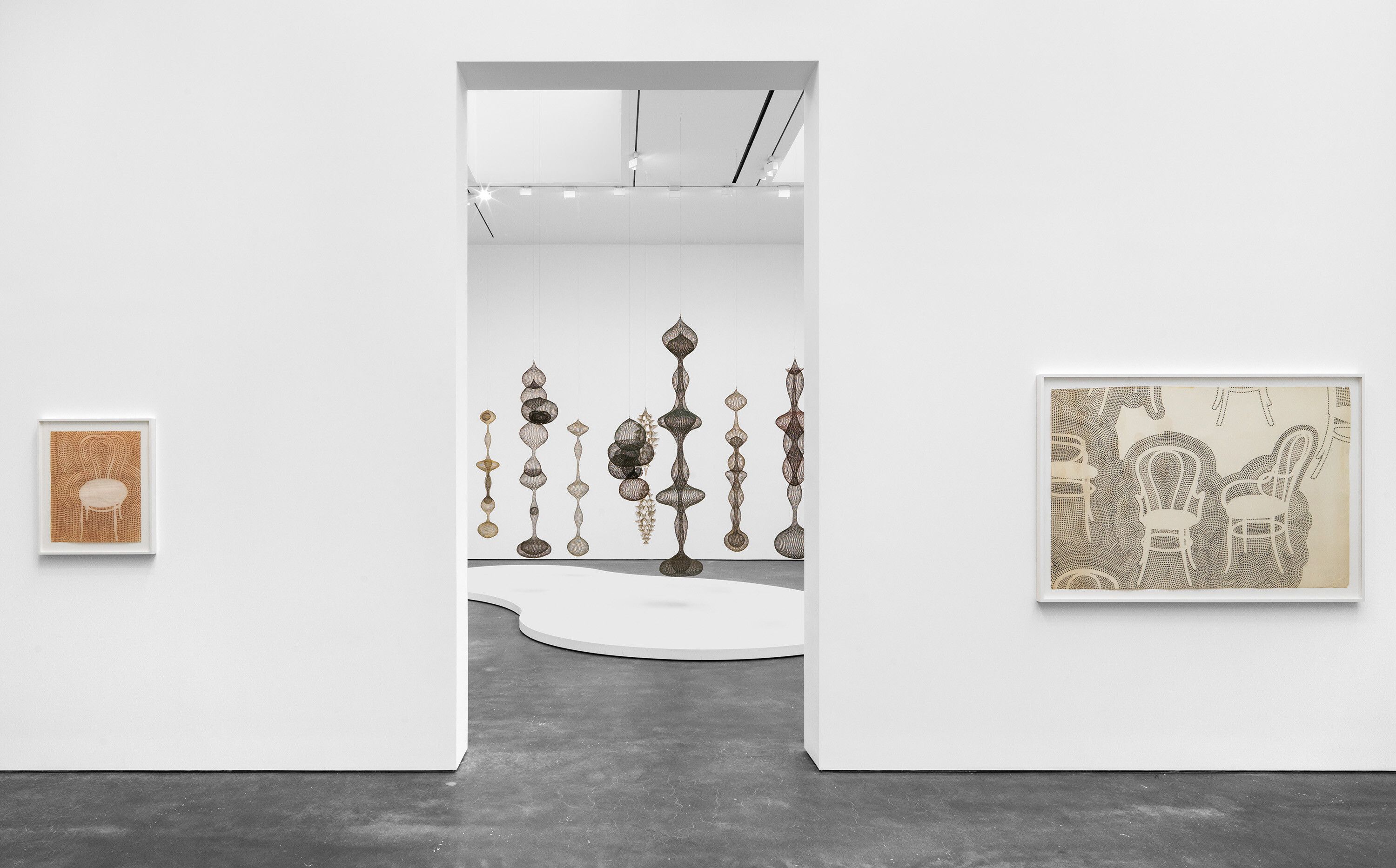 Installation view of the exhibition,  Ruth Asawa: All Is Possible, at David Zwirner in New York, dated 2021.