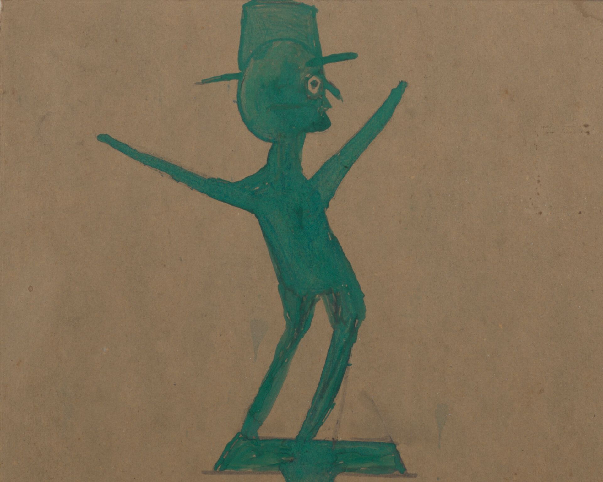 A detail from a drawing by Bill Traylor, titled Green Man atop Construction, dated 1939–1942