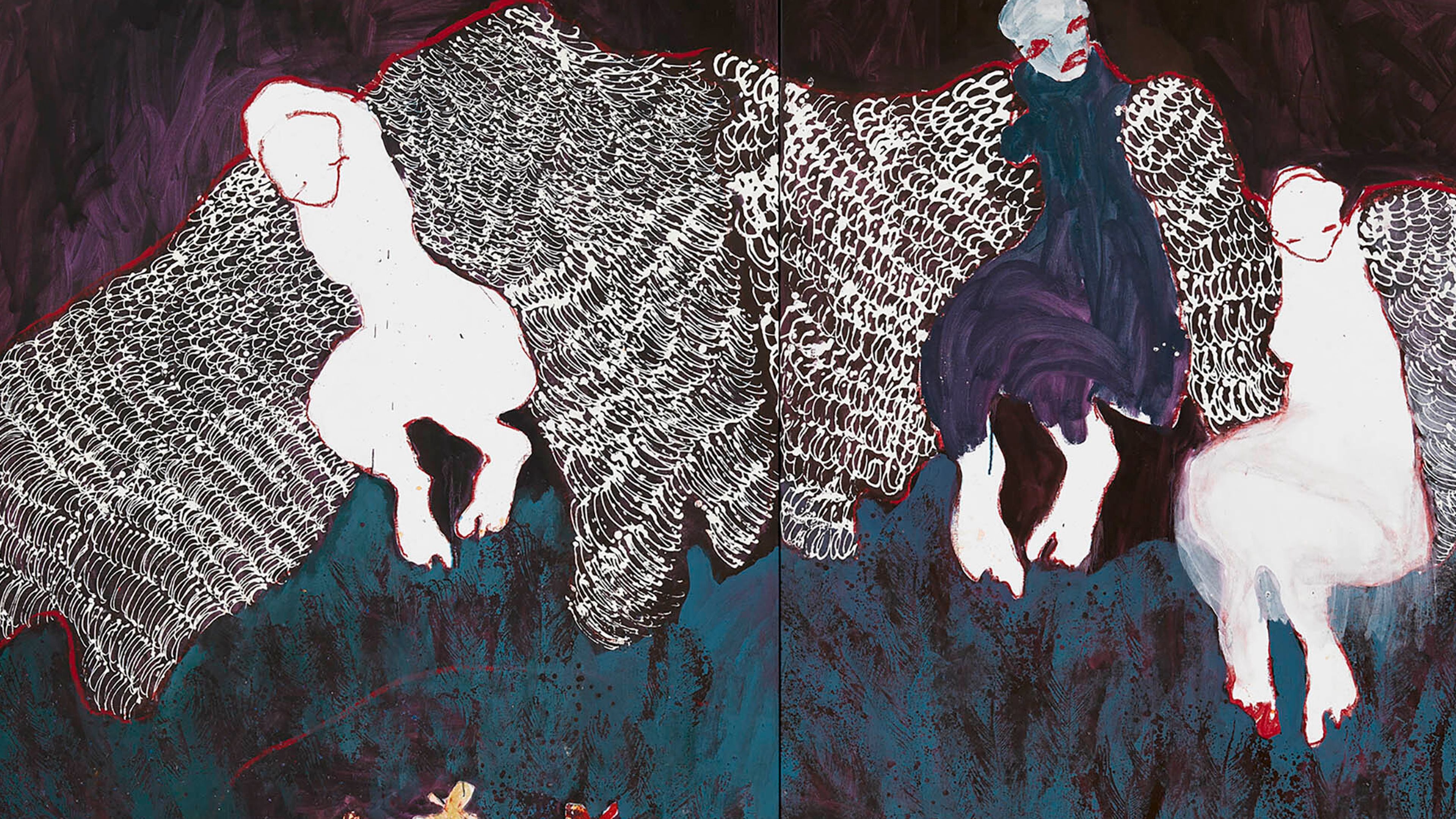 A detail from a painting by Portia Zvavahera, titled Tinosvetuka rusvingo, dated 2024.