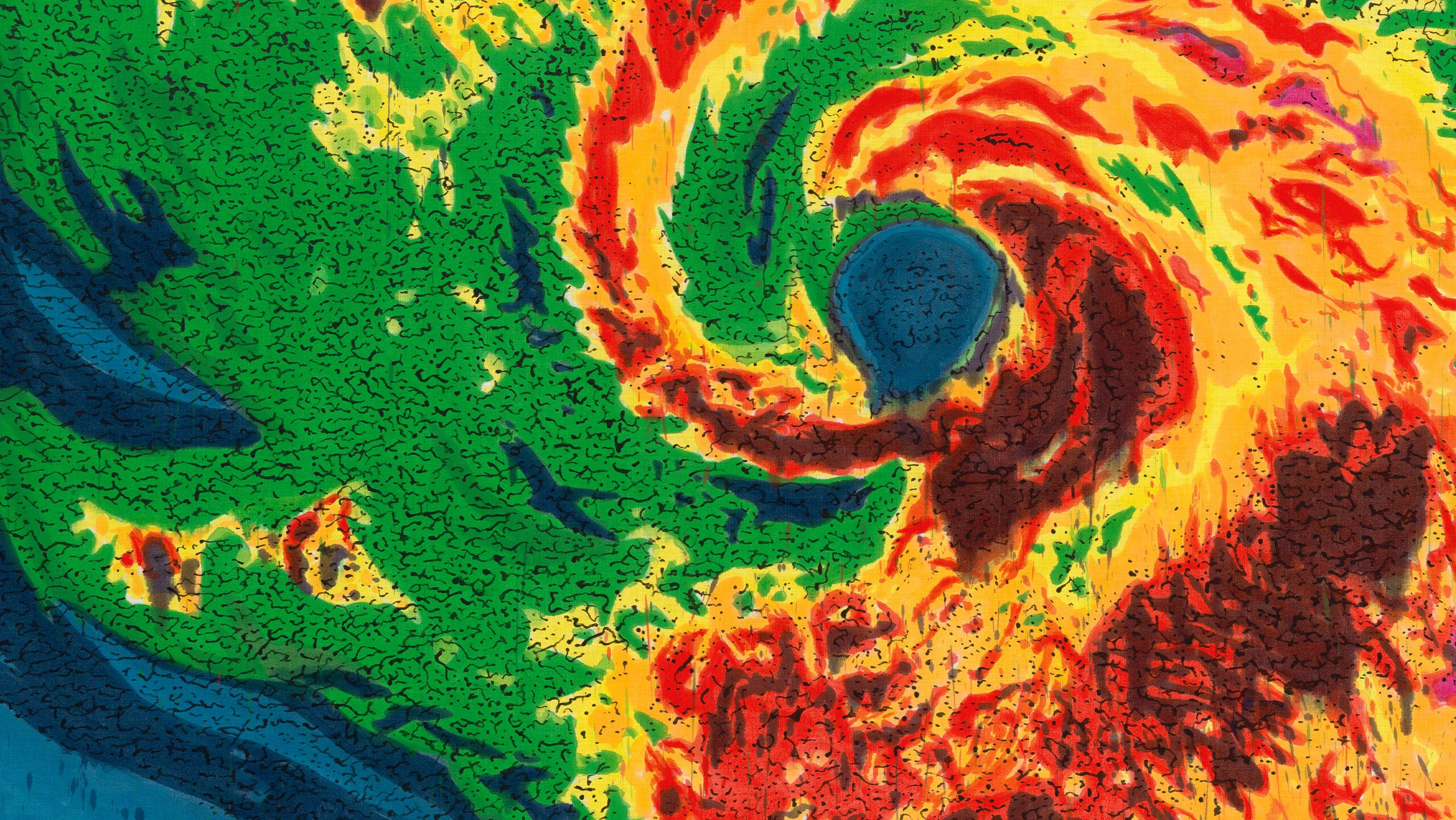 A detail of a painting by Nate Lowman titled Irma, dated 2021