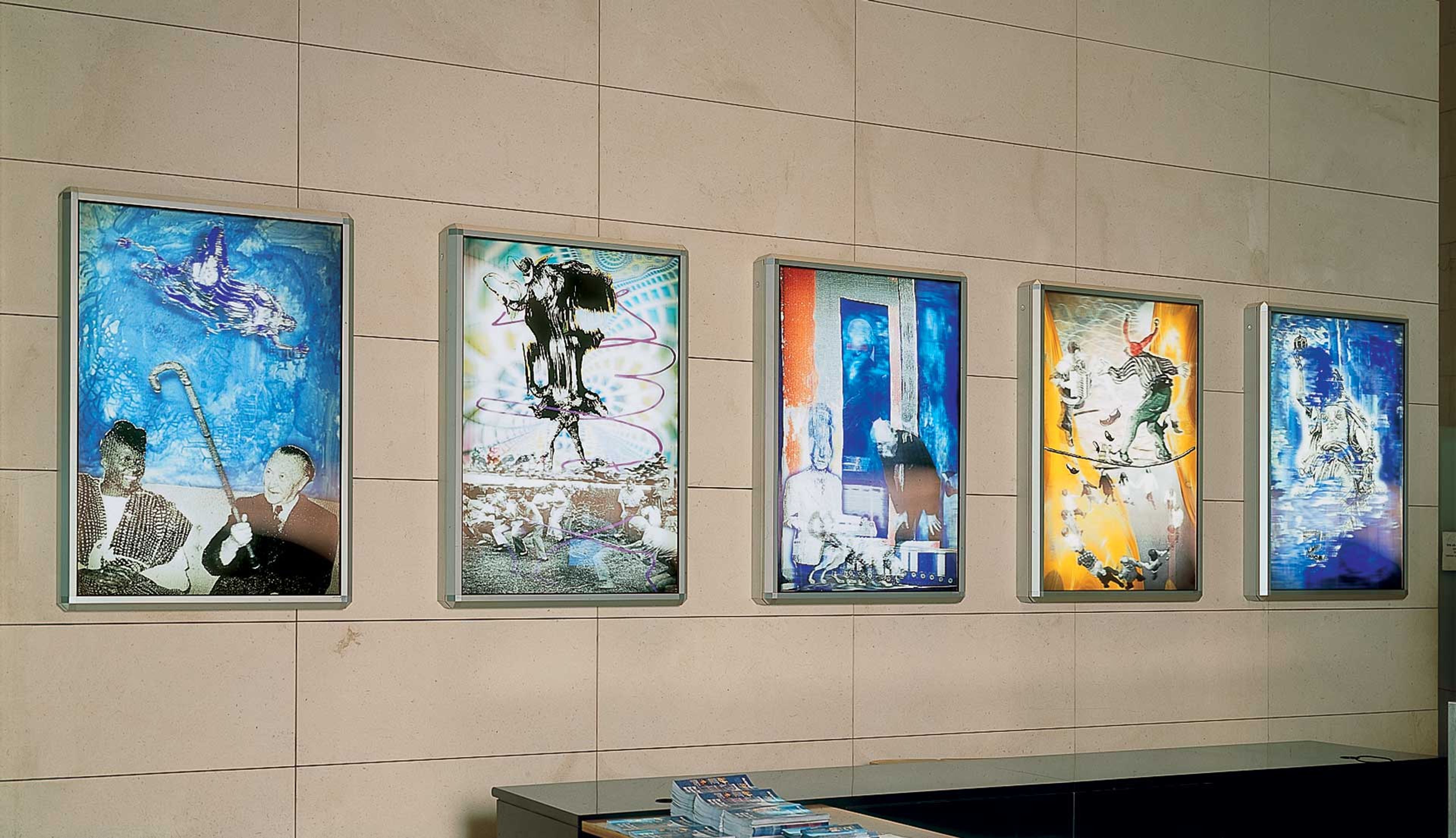 A 5-part lightbox installation by Sigmar Polke, titled Vor-Ort-Sein (Being There), dated 1998-99.