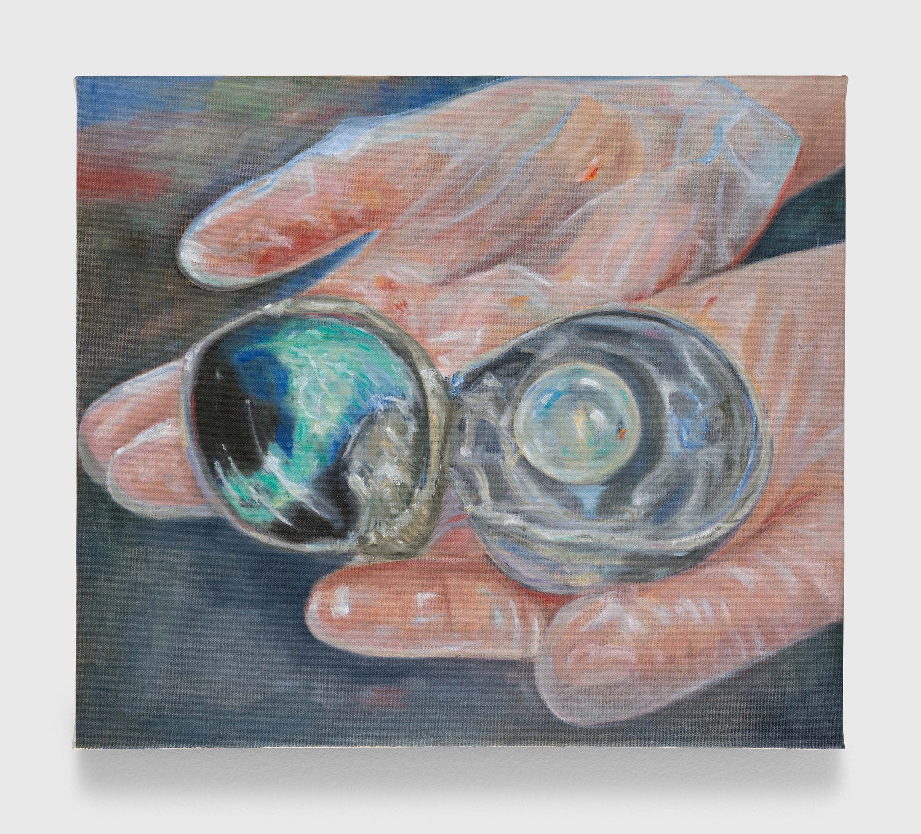 A painting by Jill Mulleady, titled Eye dissection, dated 2022.