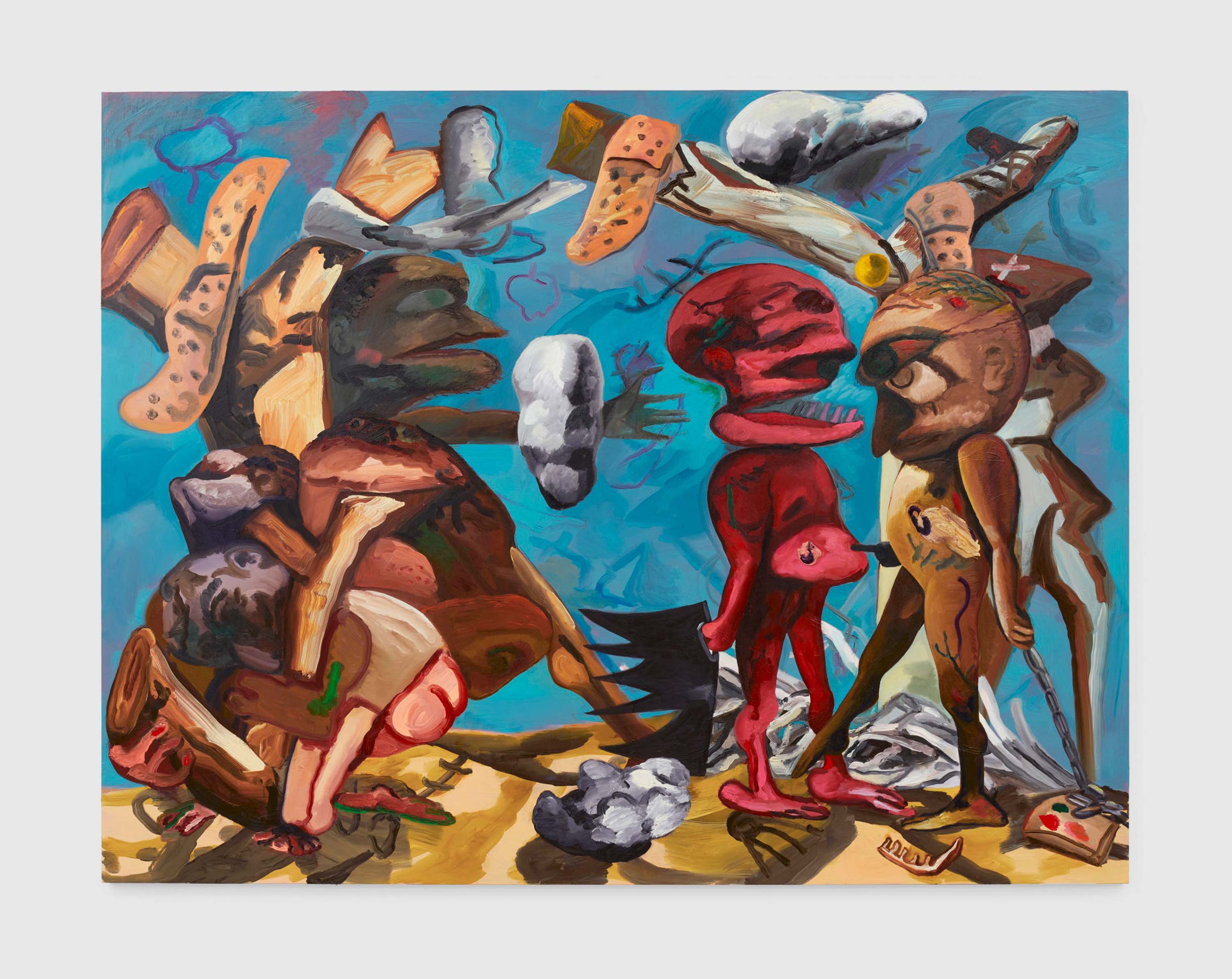 A painting by Dana Schutz, titled Lumberjacks, dated 2020.