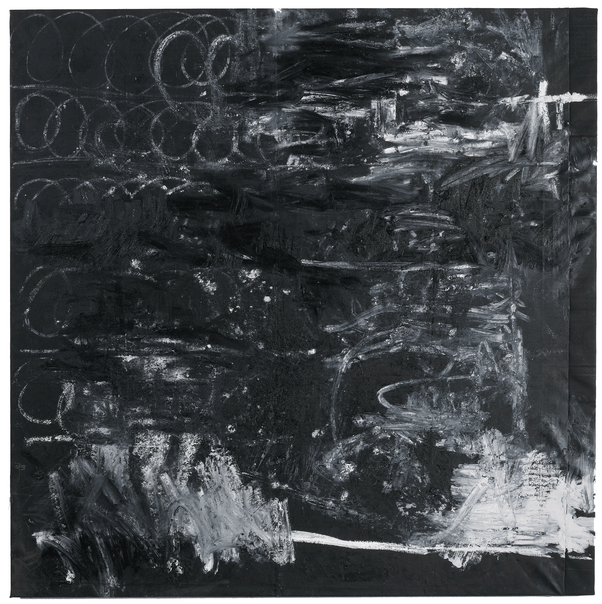 A painting by Oscar Murillo, titled lessons in aesthetics & productivity (0), dated 2015.
