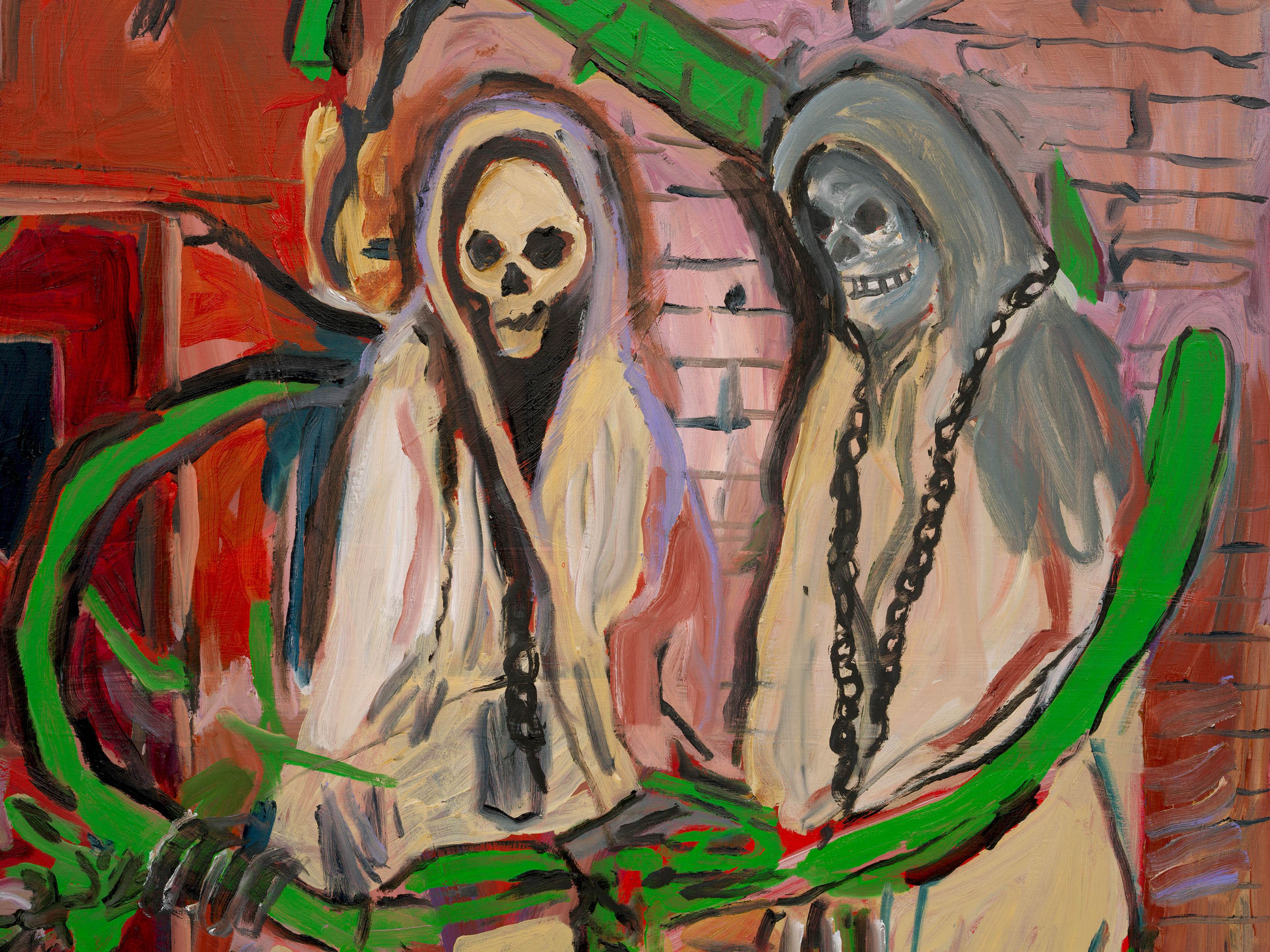 A detail from a painting by Josh Smith, titled About Last Night, dated 2025.