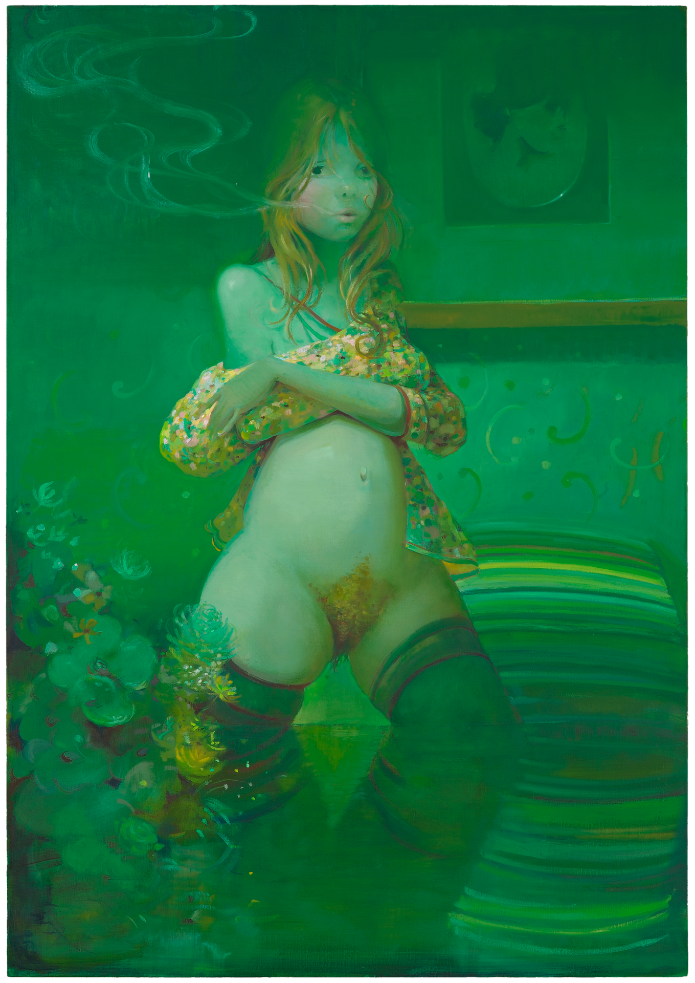 A painting by Lisa Yuskavage, titled The Smoker, dated 2008.