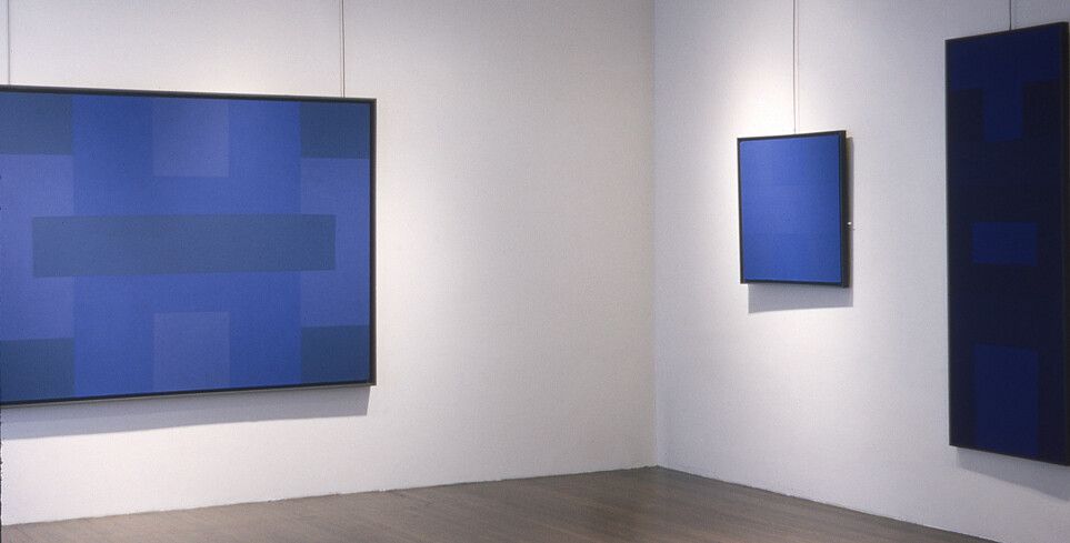 An installation view of an exhibition titled Ad Reinhardt, at Stable Gallery, New York, in 1965.