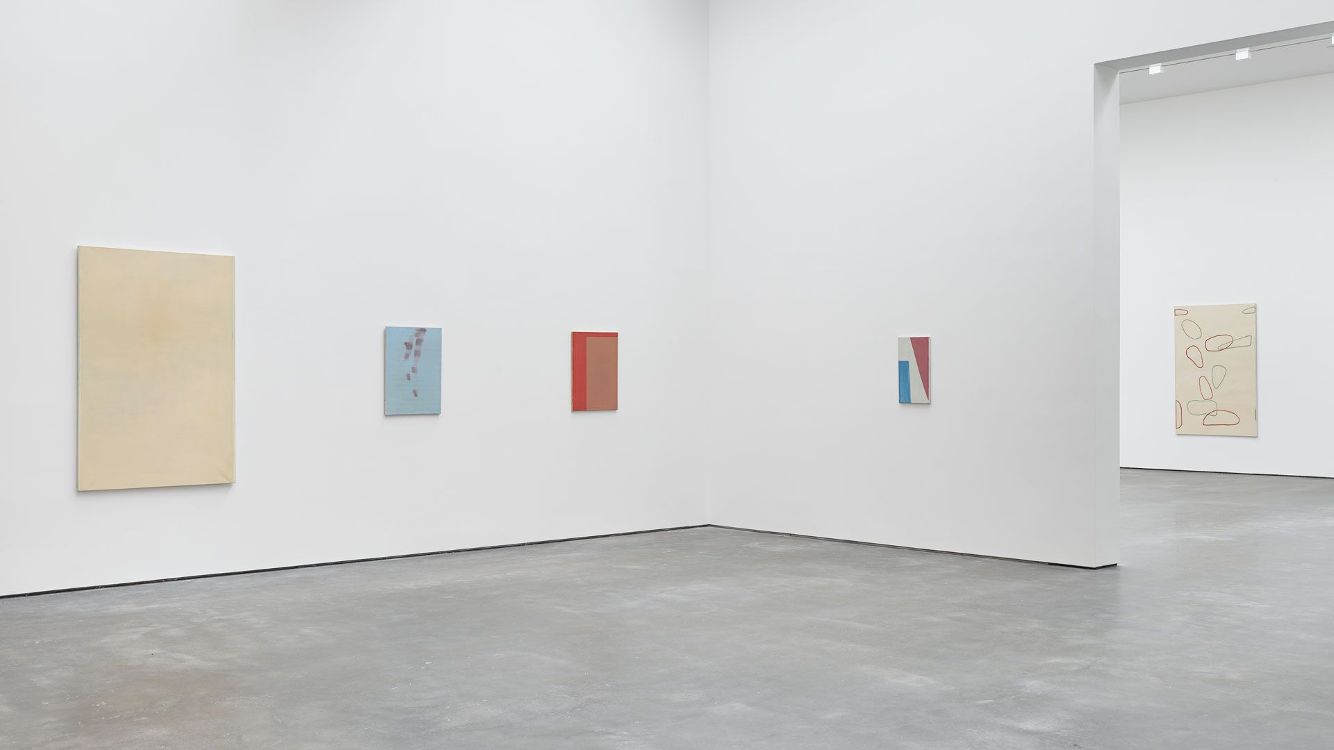 An installation view of the exhibition Raoul De Keyser: Drift, at David Zwirner in New York, dated 2016.