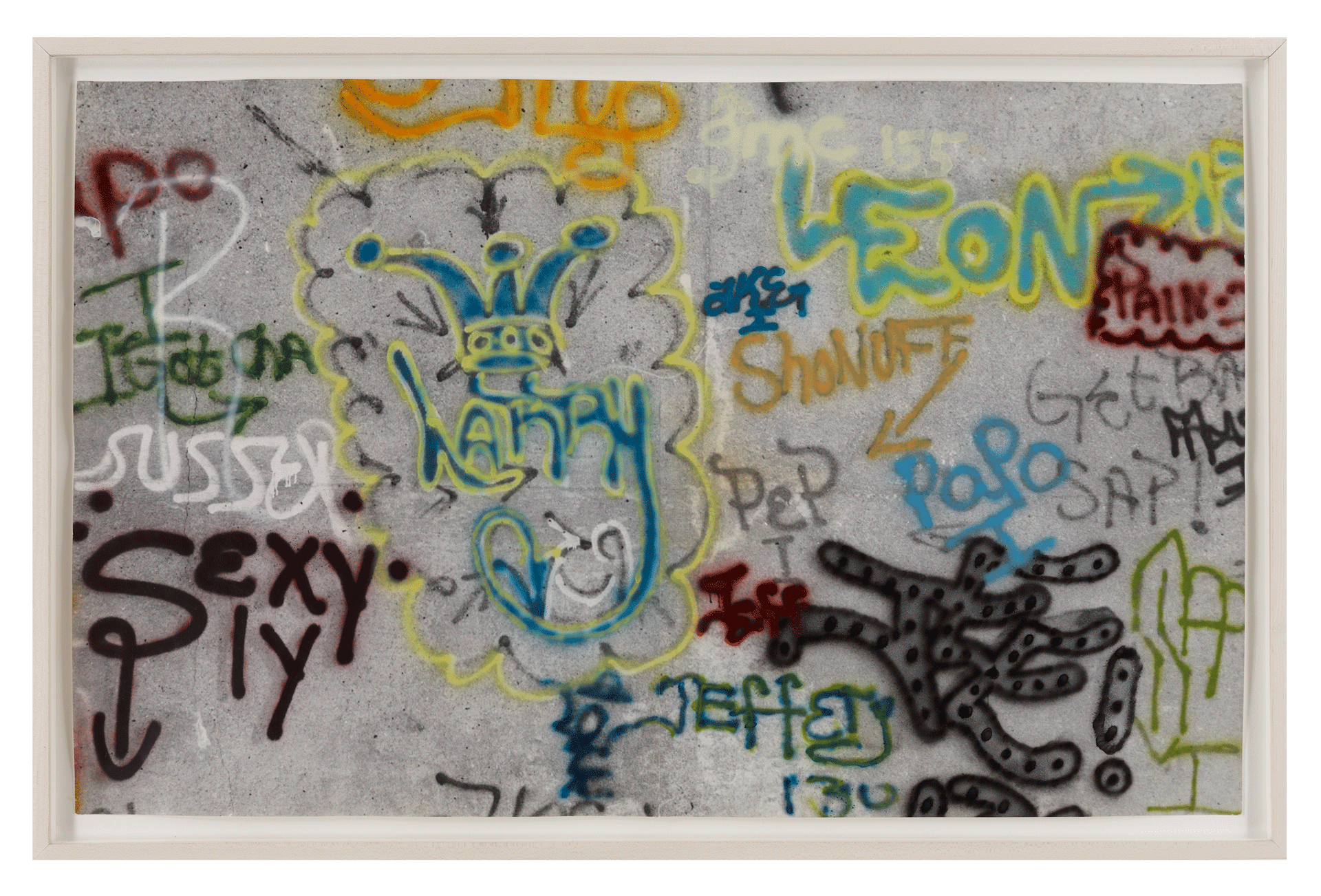 A photograph by Gordon Matta-Clark, titled Graffiti: Leon, dated 1973.