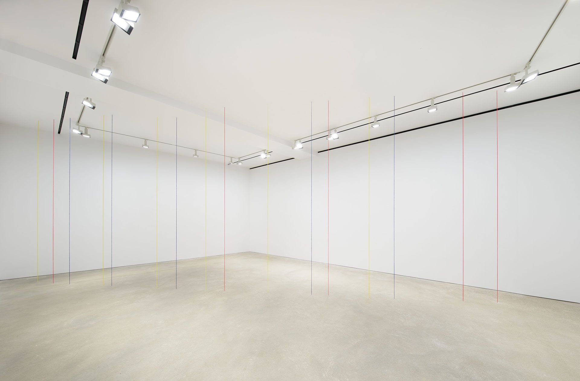 An installation view of a work by Fred Sandback at David Zwirner, Hong Kong, in 2020.