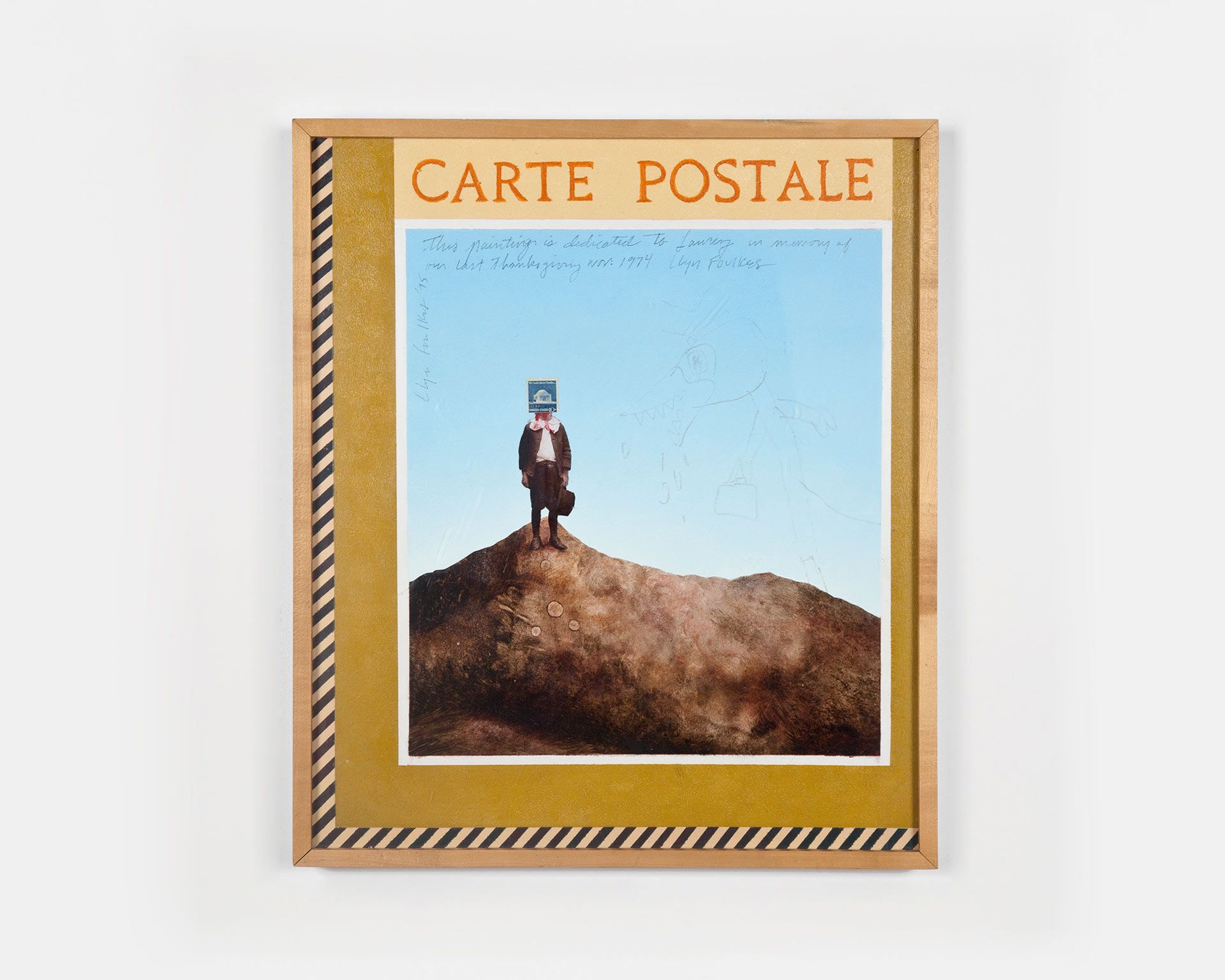 A collage by Llyn Foulkes, titled Carte Postale, dated 1975.