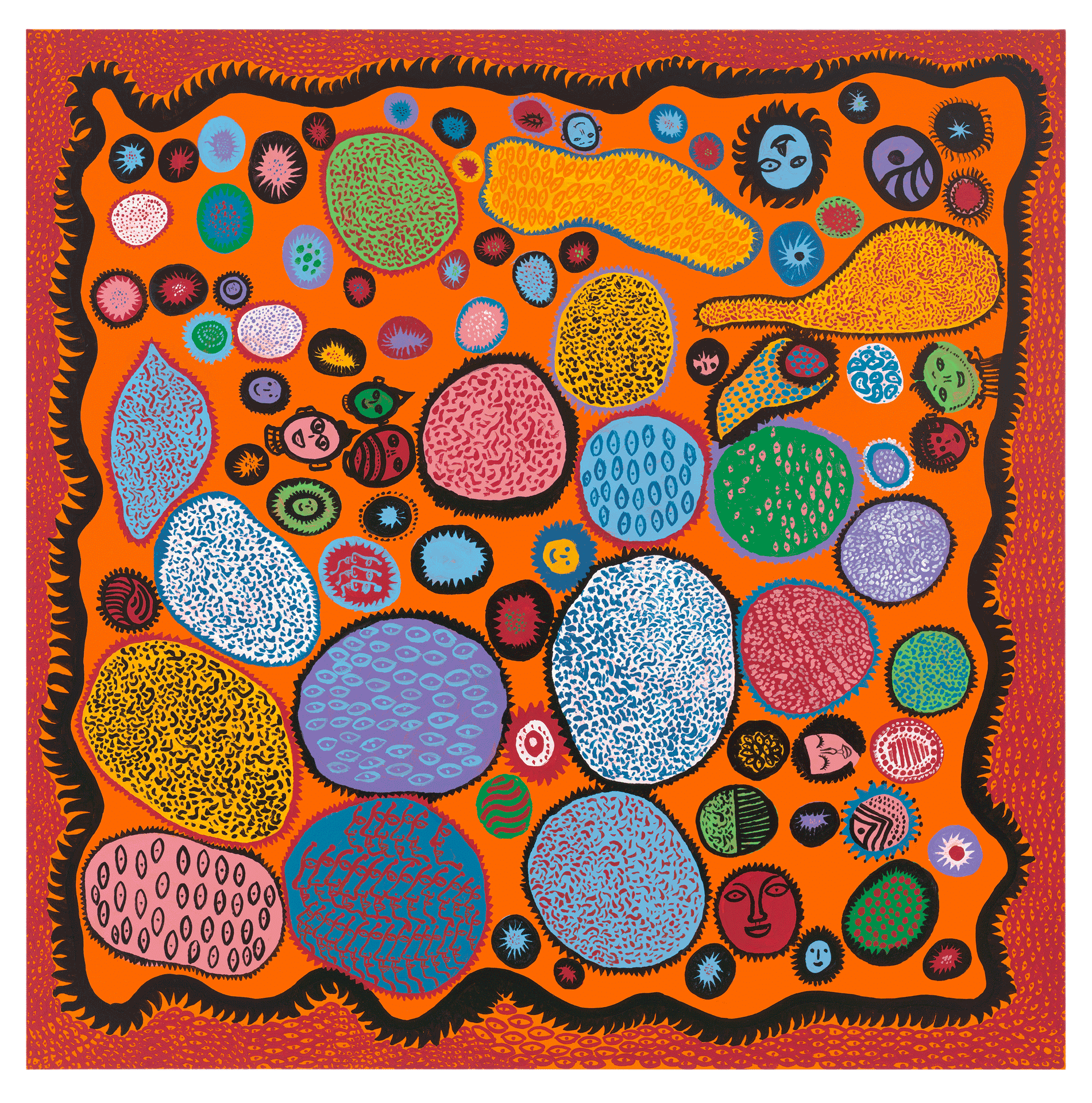 A painting by Yayoi Kusama, titled ALL THE ETERNAL LOVE, dated 2014.