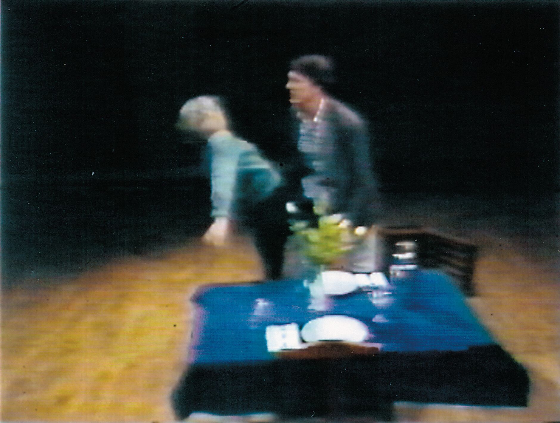 A still from a video by Bruce Nauman, titled Violent Incident (Man/Woman Segment), dated 1986.