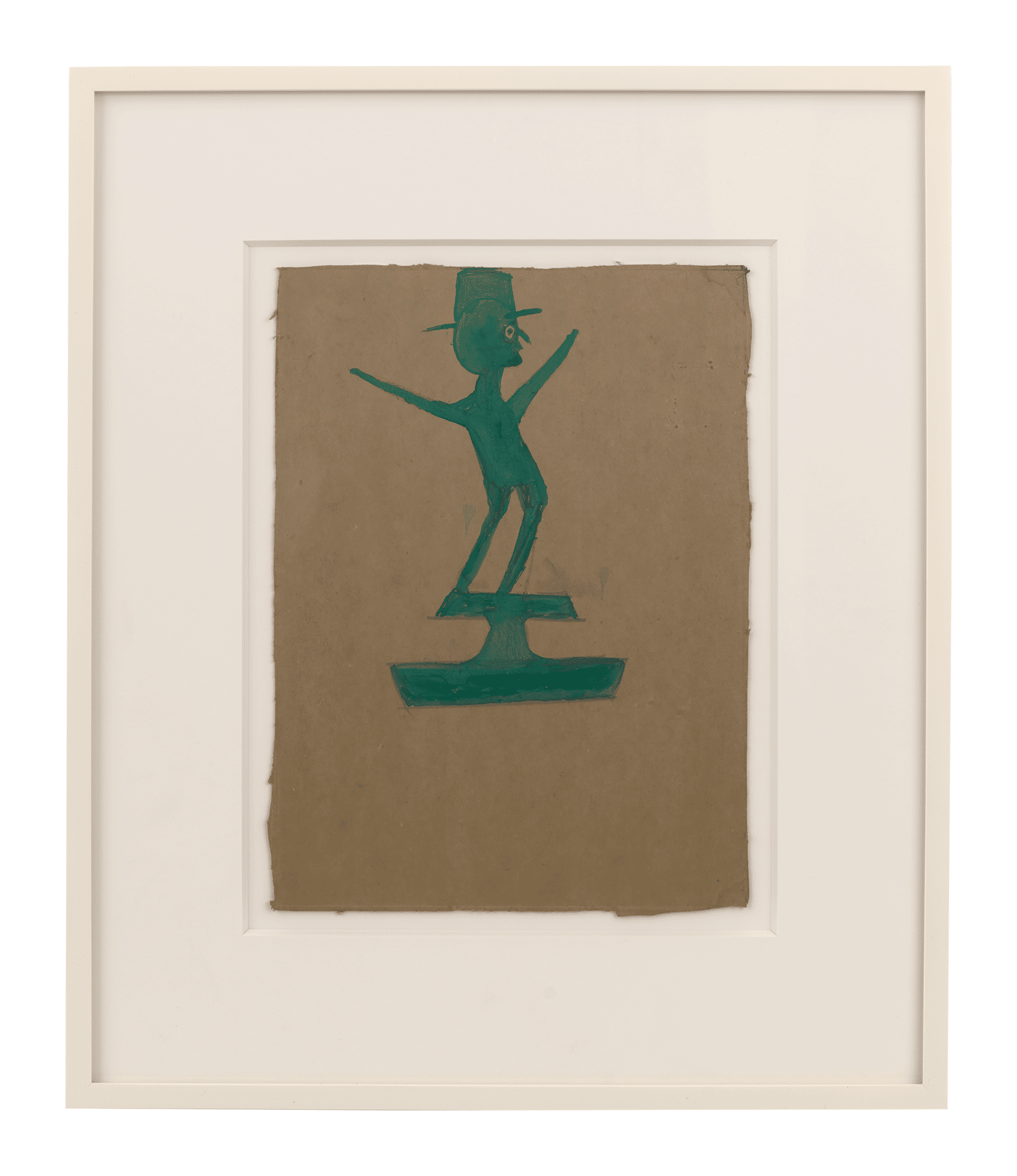 A drawing by Bill Traylor, titled Green Man atop Construction, dated 1939-1942