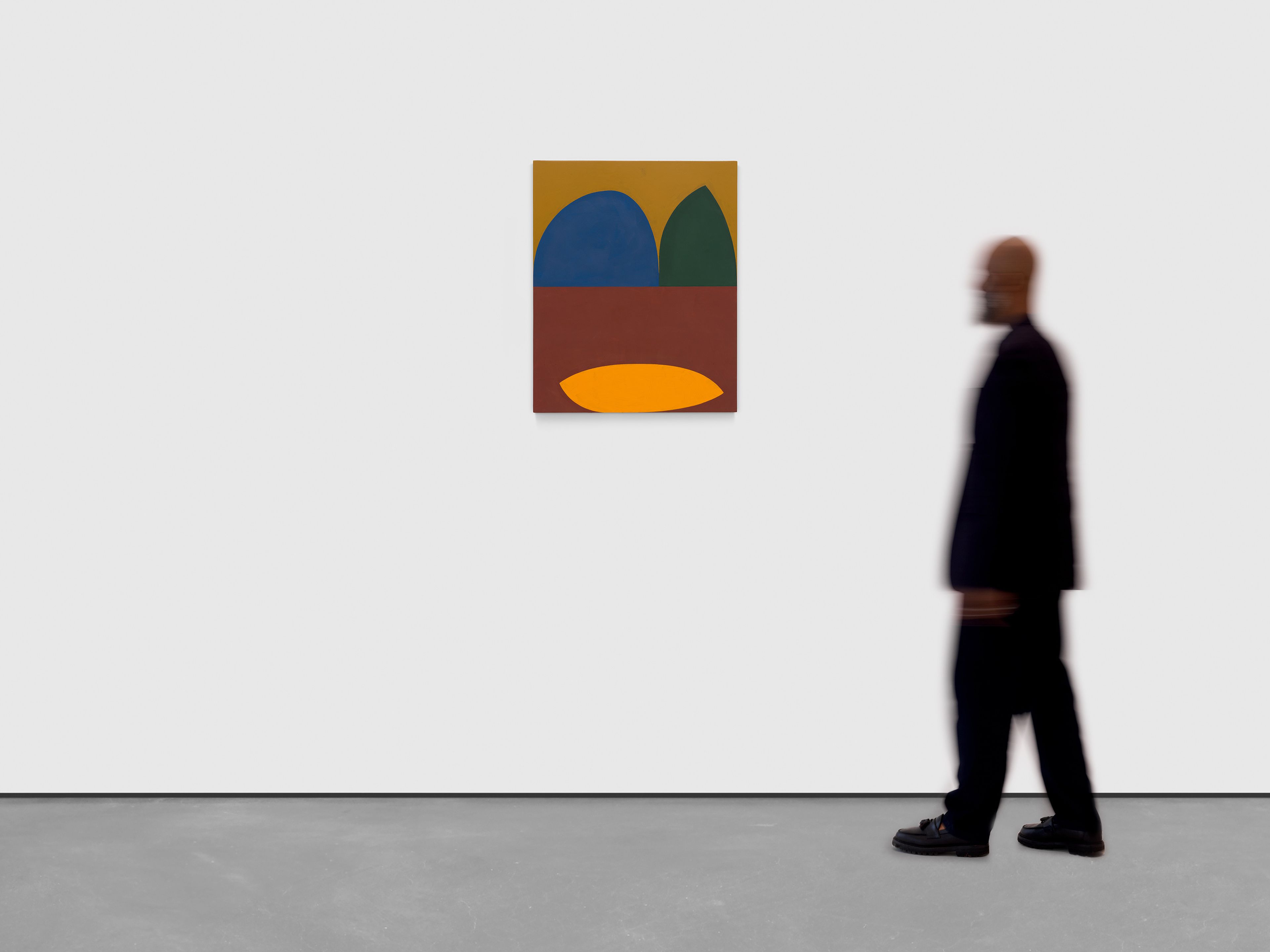 A painting by Suzan Frecon, titled composition in 5 colors (tangerine), dated 2023.