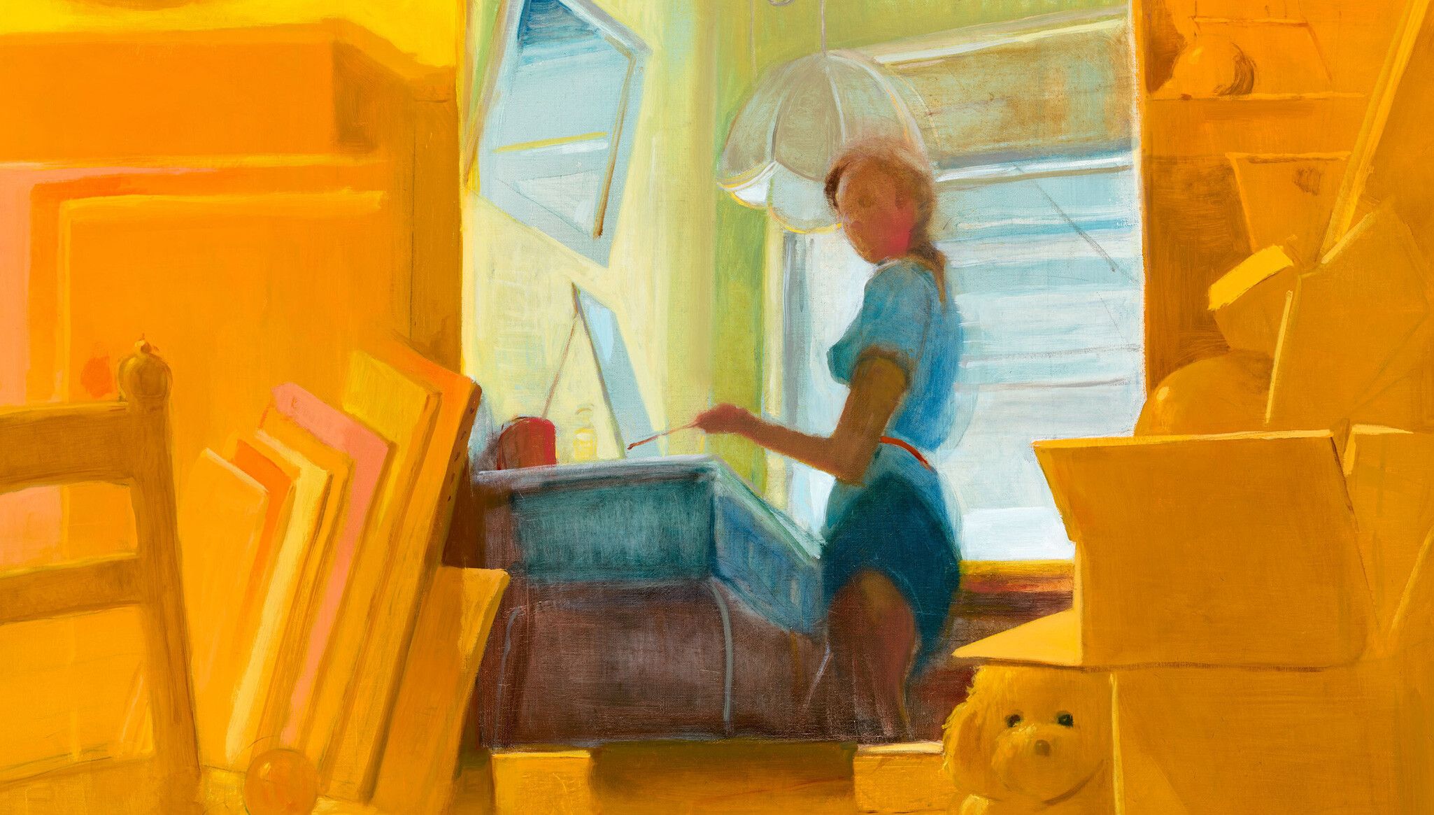 A detail of an  artwork by Lisa Yuskavage, titled Golden Studio, dated 2023