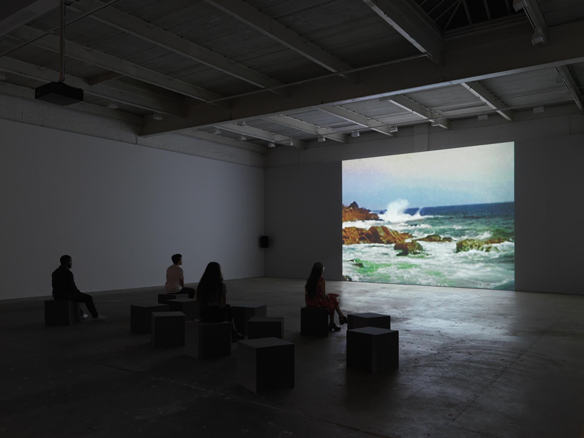 An installation view featuring a film by James Welling, dated 2017
