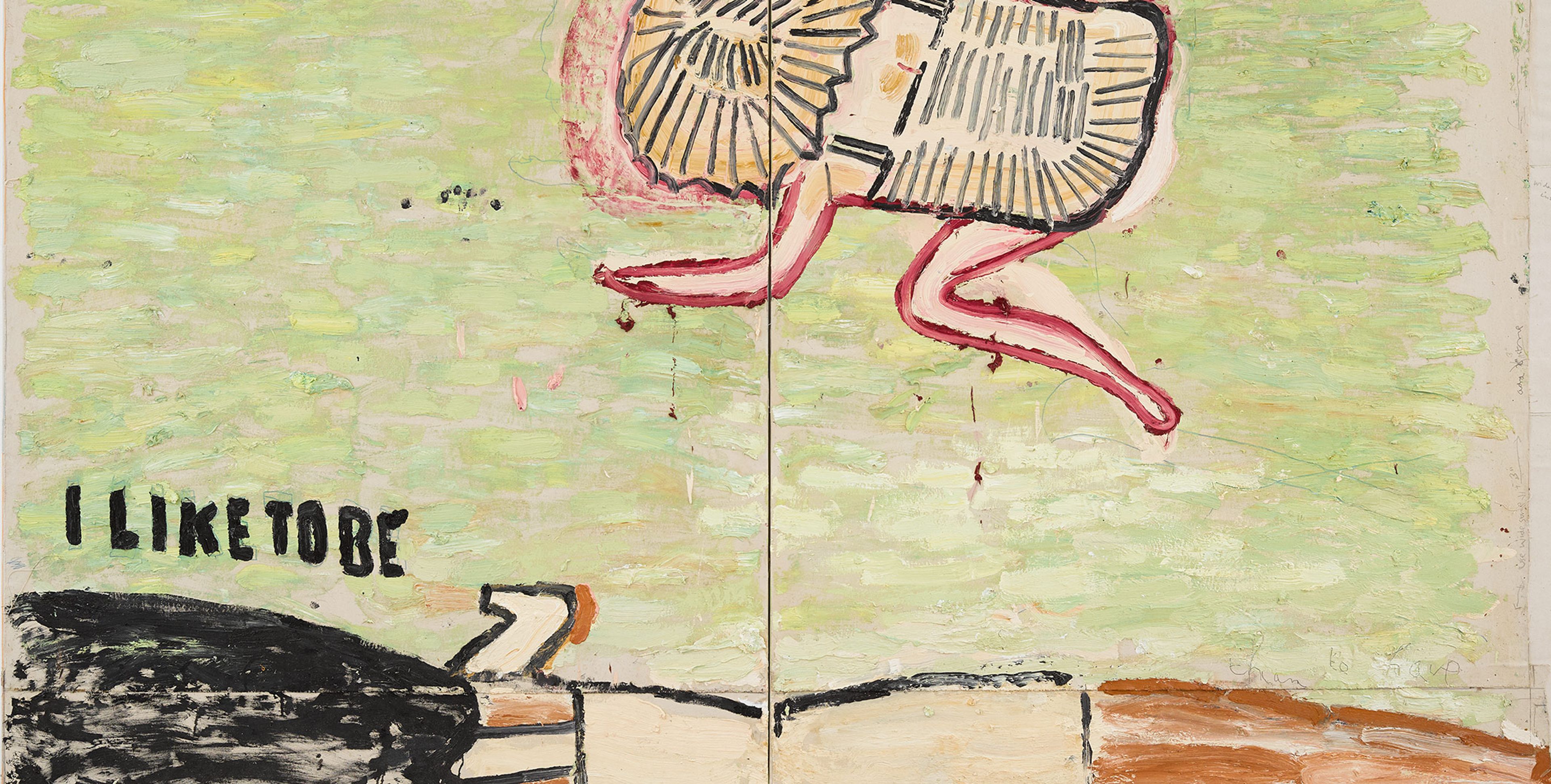 A detail from a work by Rose Wylie, titled I Like To Be, dated 2020.